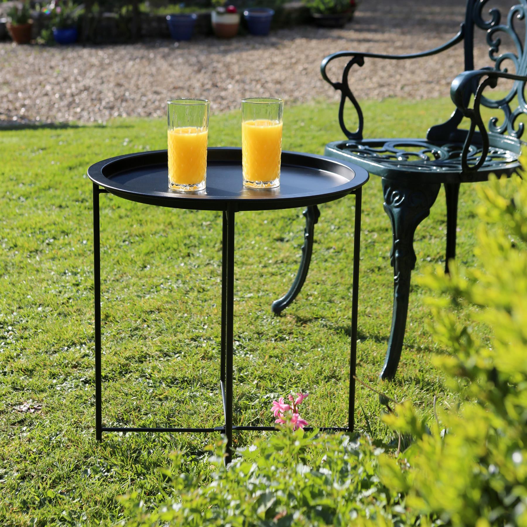Matt Round Steel Tray Table Foldable Living Room Sofa Side End Coffee Tables - Picture 9 of 35