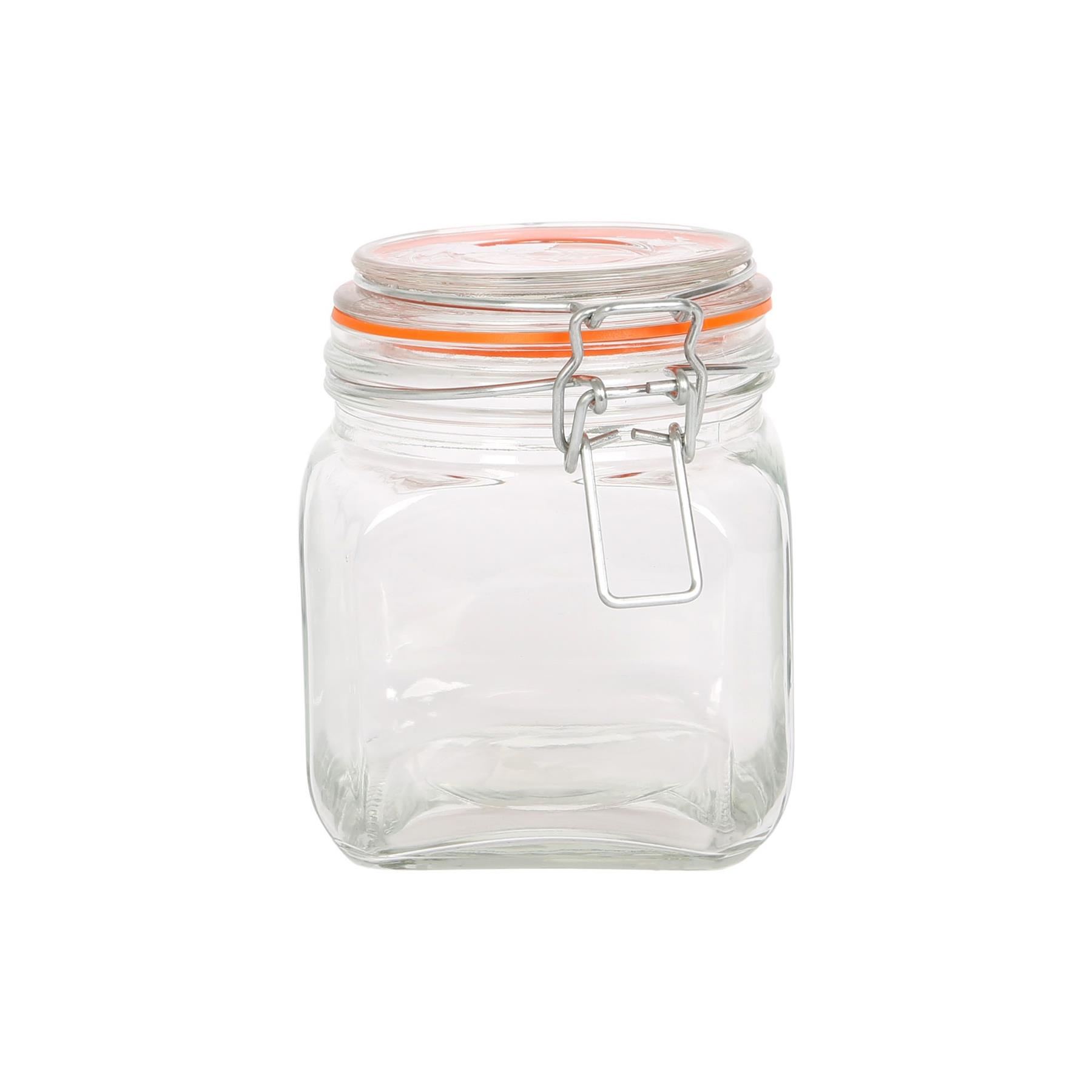 Square Glass Storage Jar Clip-Top Lid Airtight Food Kitchen Storage Canister - Picture 12 of 13
