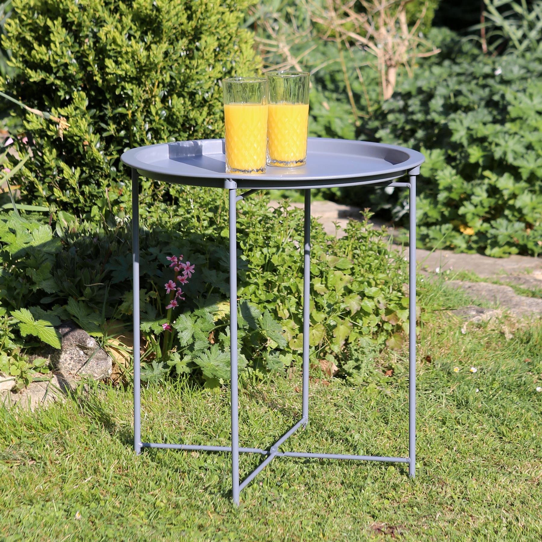 Matt Round Steel Tray Table Foldable Living Room Sofa Side End Coffee Tables - Picture 17 of 35
