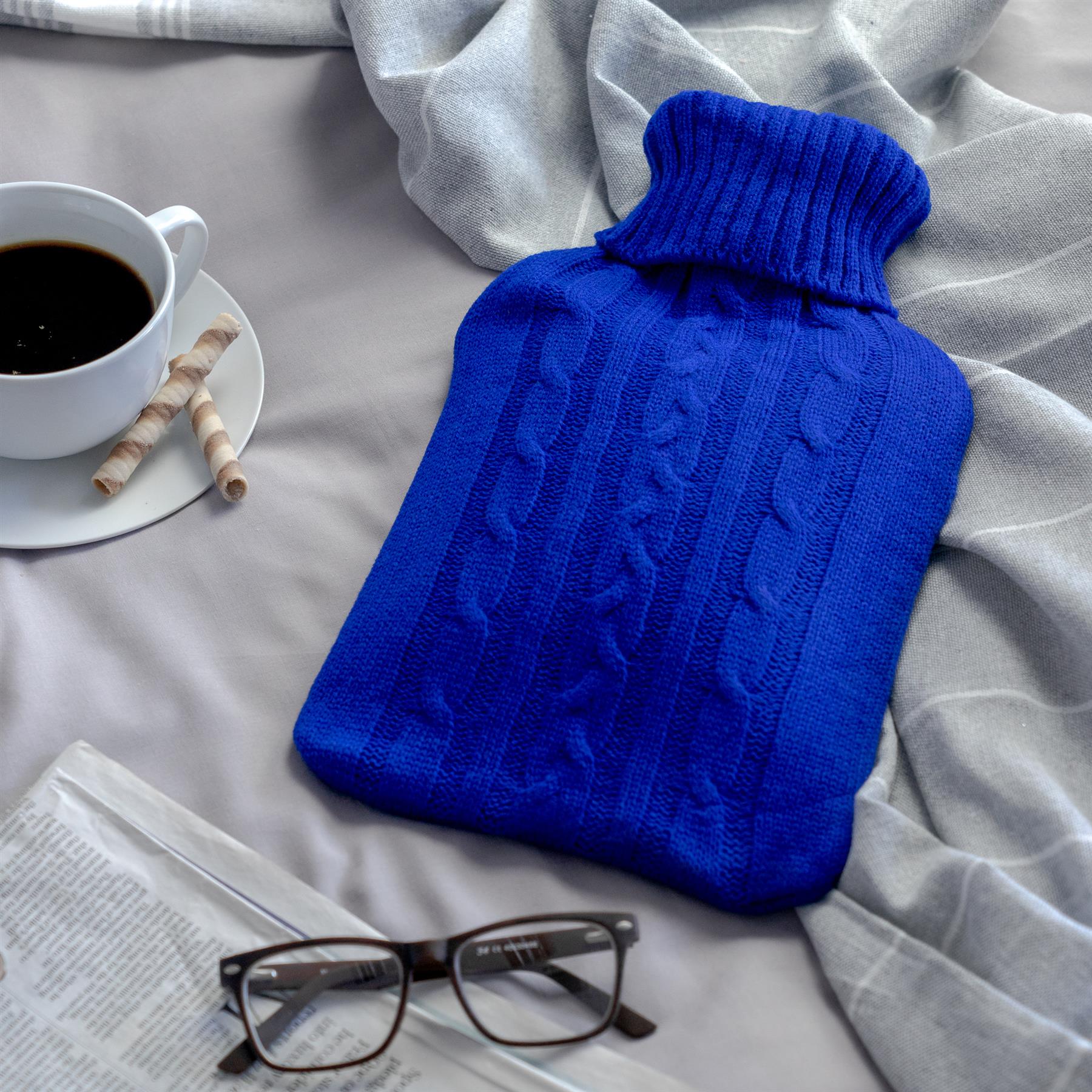 Hot Water Bottle Large Full Size with Luxury Knitted Warm Faux Covers