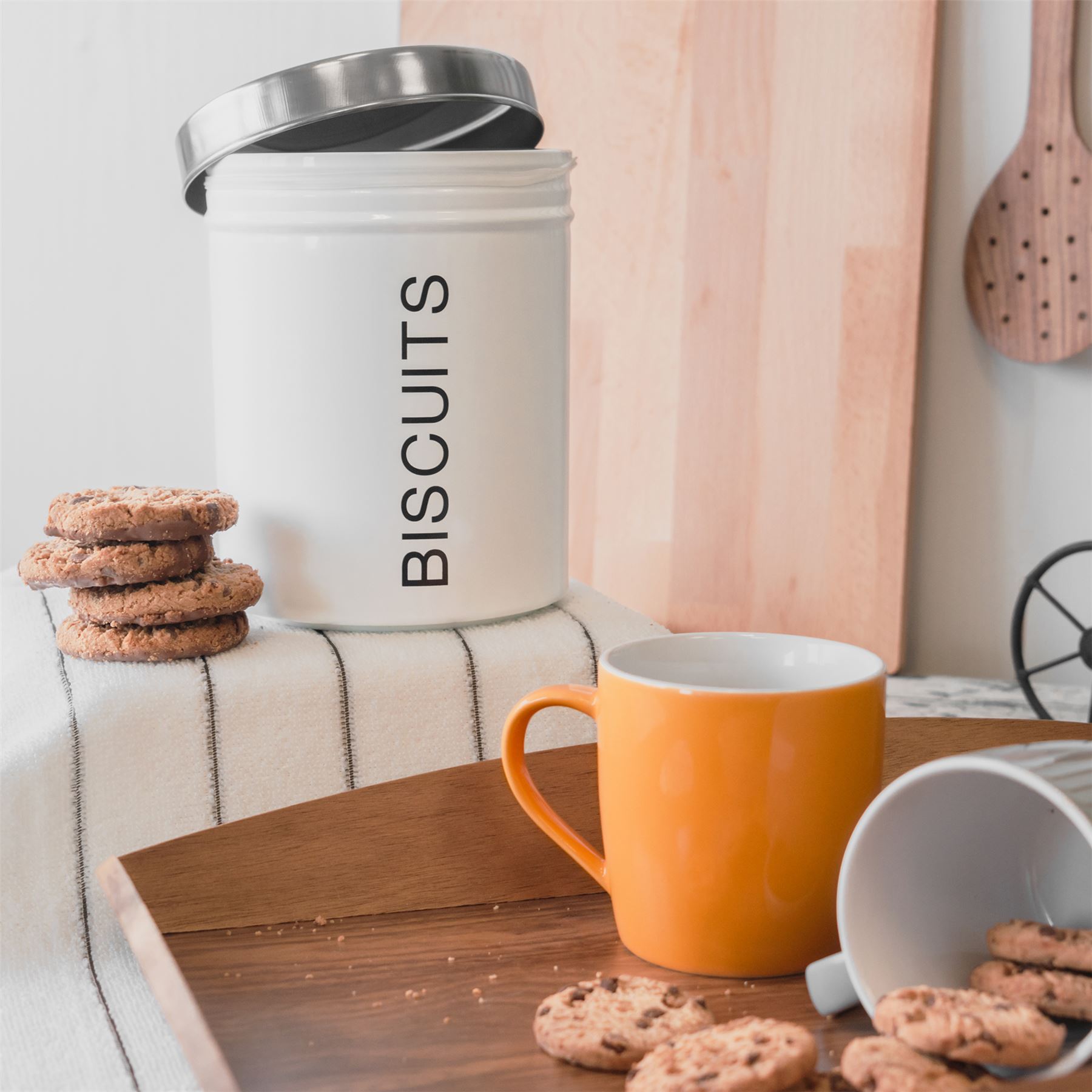 Biscuit Tin Storage Cookie Jar Barrel Canister Kitchen Container Metal