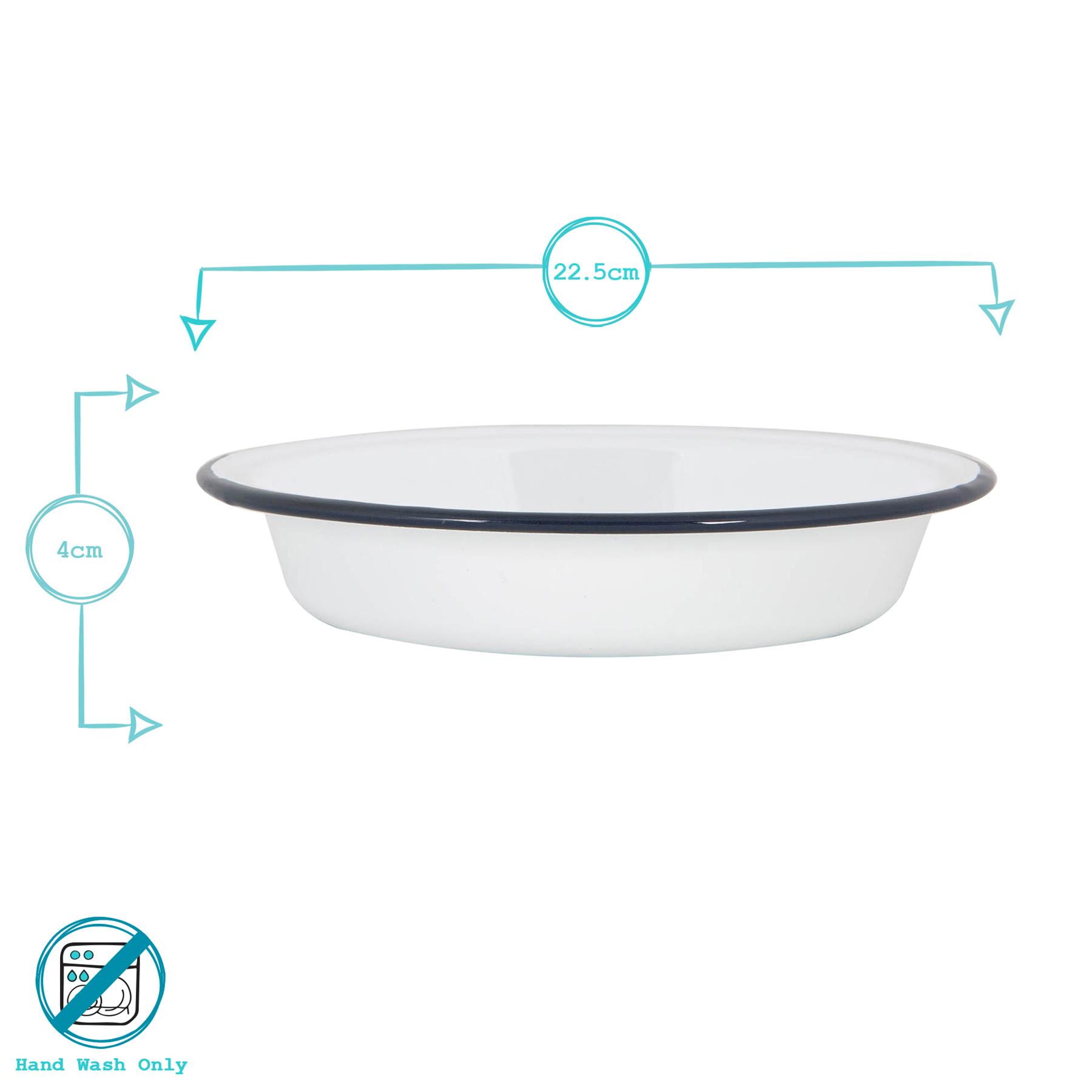 White Enamel Deep Soup Plates Metal Home Dining Outdoor Camping Pie Oven Dishes - Picture 9 of 12