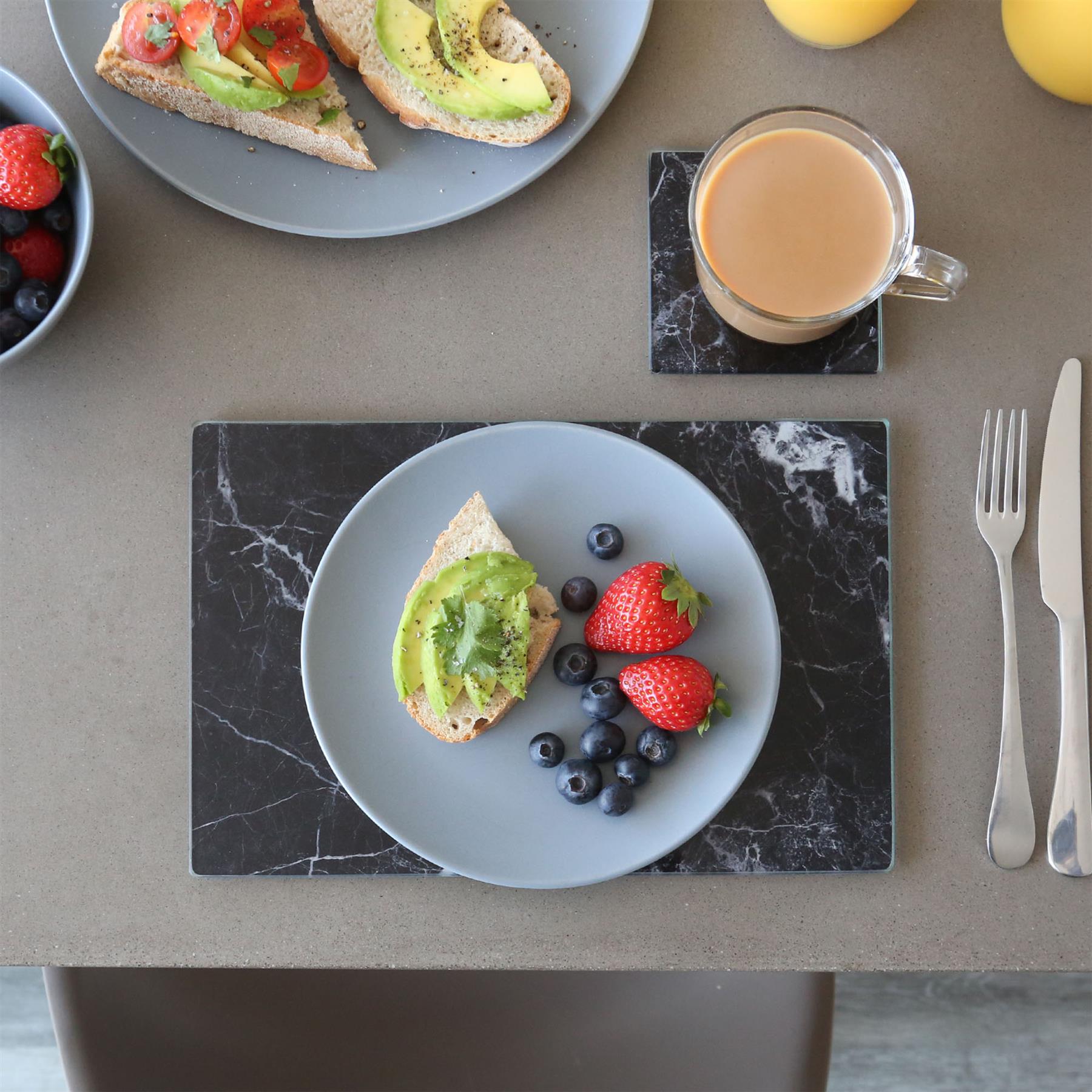 6x Rectangle Glass Placemats 30cm x 20cm Marble Dining Table Mats Set - Picture 7 of 14