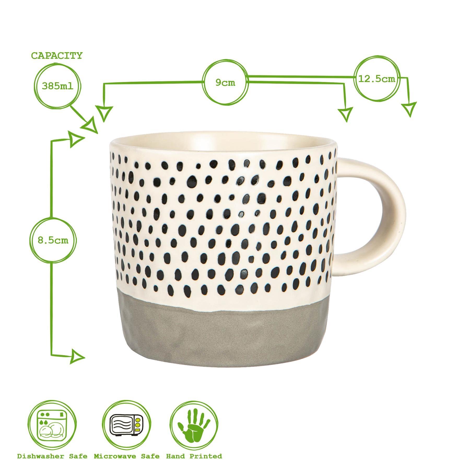 Getaucht Gepunktet Steingut Kaffeebecher Groß Rustikal Tee Tassen-Set 385ml Grau 5055512137497