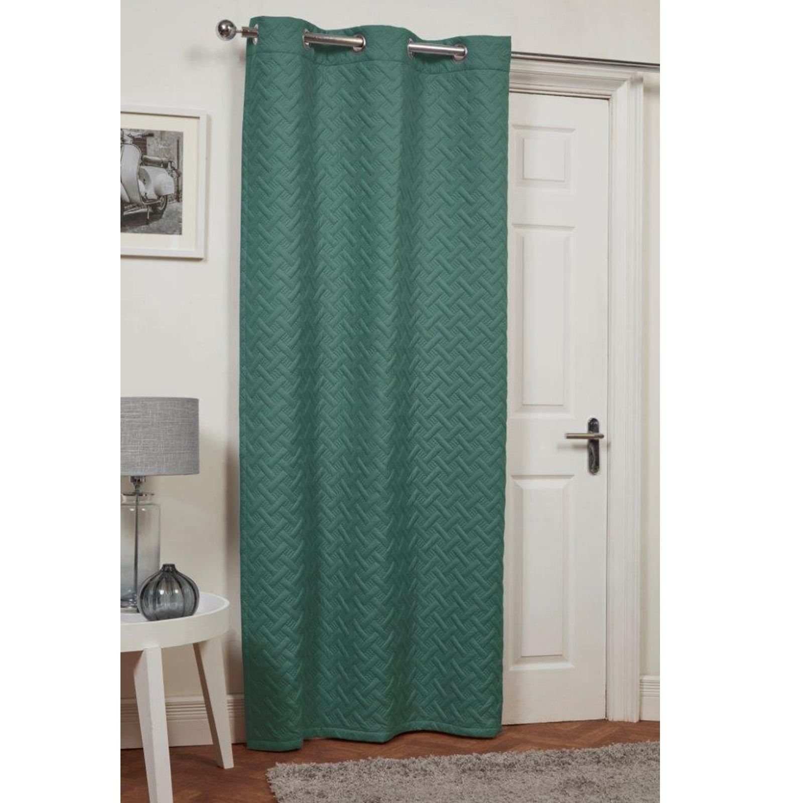 EMBOSSED THERMAL EYELET DOOR CURTAIN PANEL ENERGY SAVING DRAUGHT DRAFT