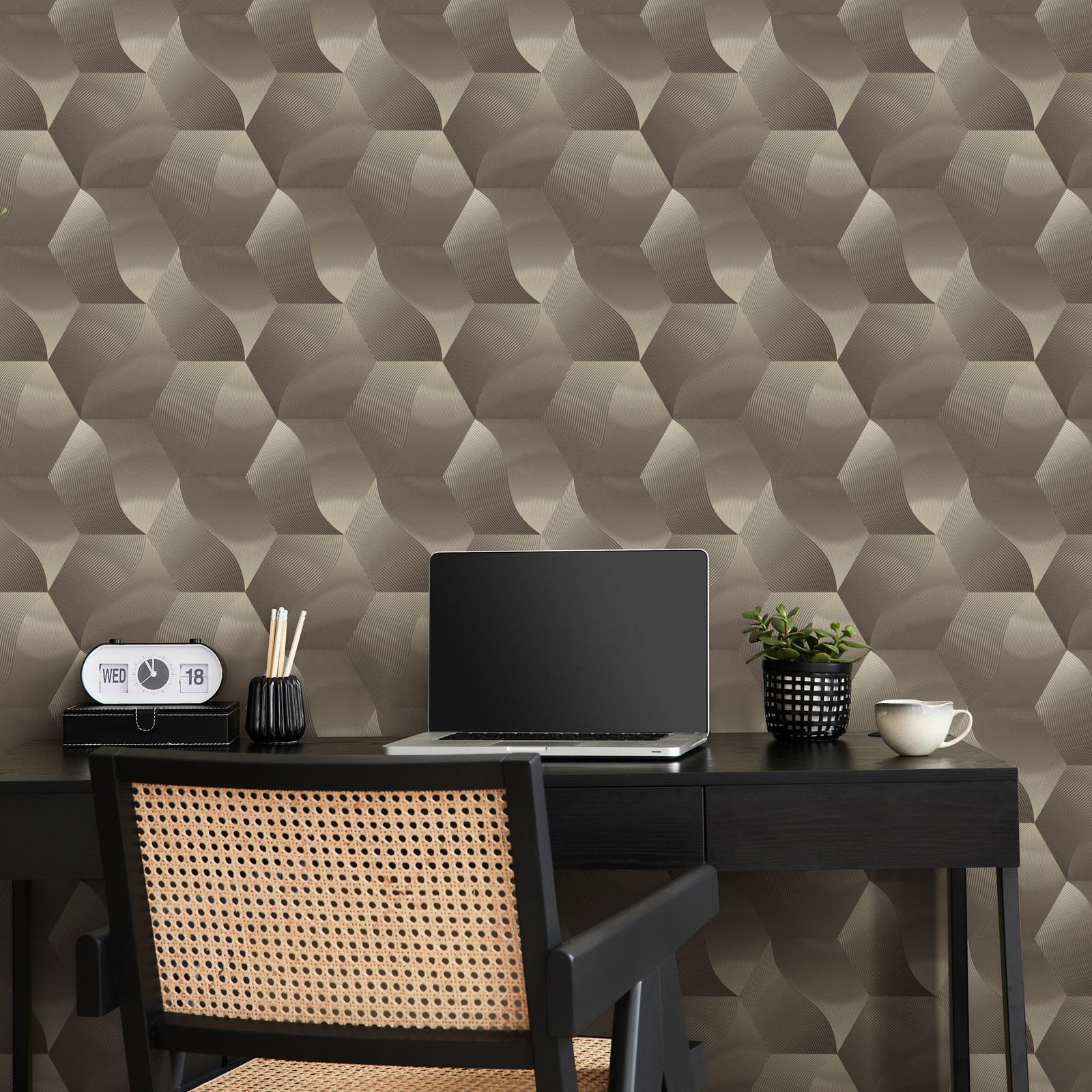 Erismann 3D Geometric Metallic Geo Textured Hexagon Wave Wallpaper Feature Wall - Picture 5 of 5