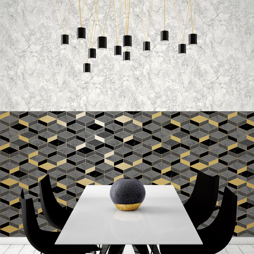 Muriva Runa Marble Tile Pattern Wallpaper Faux Geometric Metallic Vinyle l63802 Muriva Runa Marble Tile Pattern Wallpaper Faux Geometric Metallic Vinyle l63802