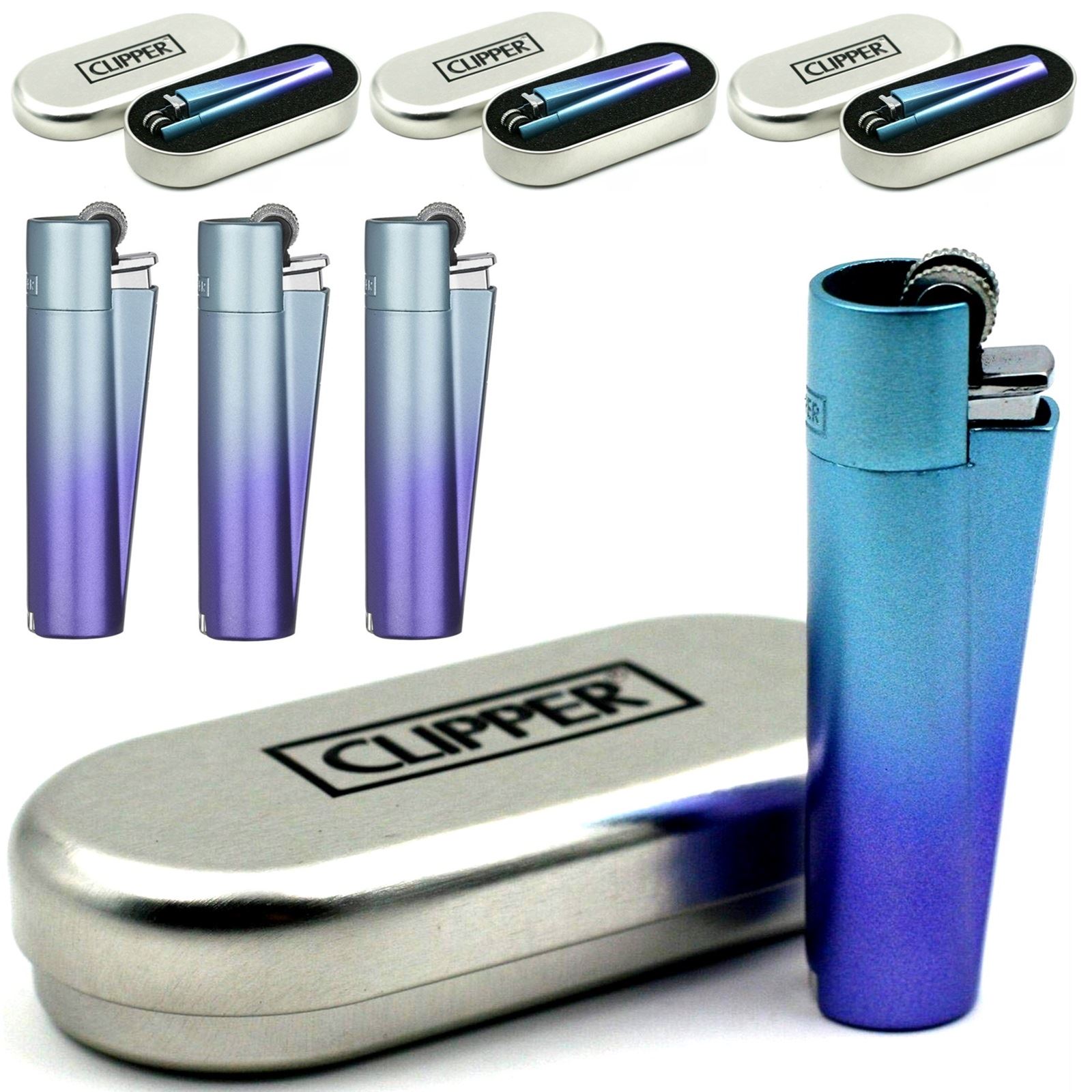 Pack Of 3 Metal Clipper Lighter Refillable Cigarette Gas Flint Gift Tin Pack Of 3 Metal Clipper Lighter Refillable Cigarette Gas Flint Gift Tin