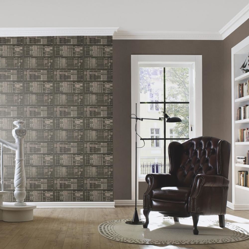 Rasch Book Shelf Pattern Wallpaper Books Case Library Textured Faux
