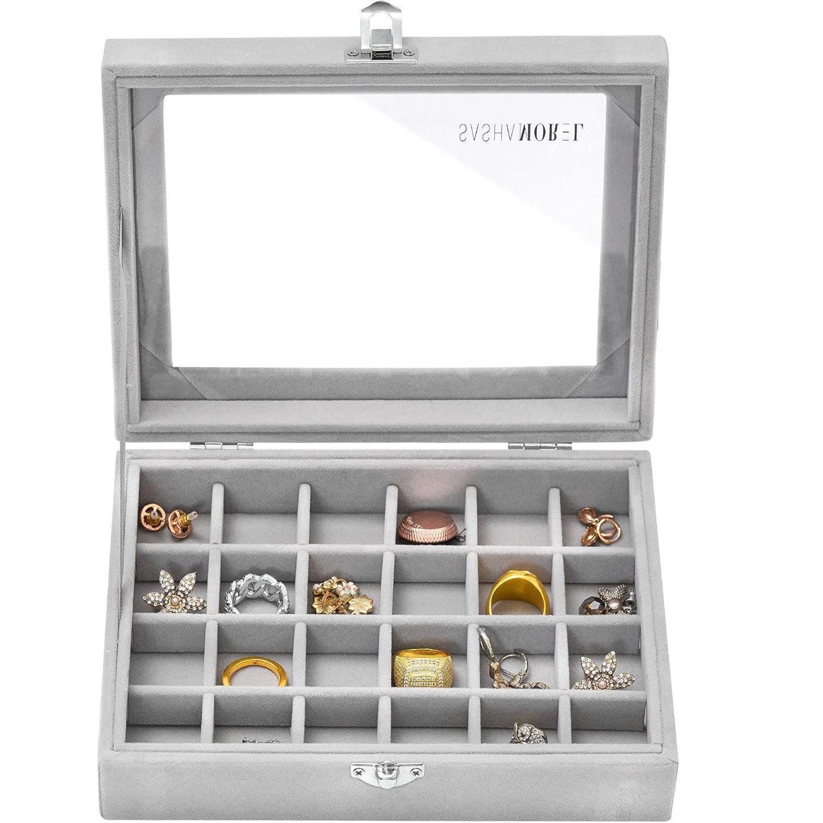 Jewellery Storage Box Organiser Tray Velvet Earring Necklace Ring Display Case - Picture 7 of 13