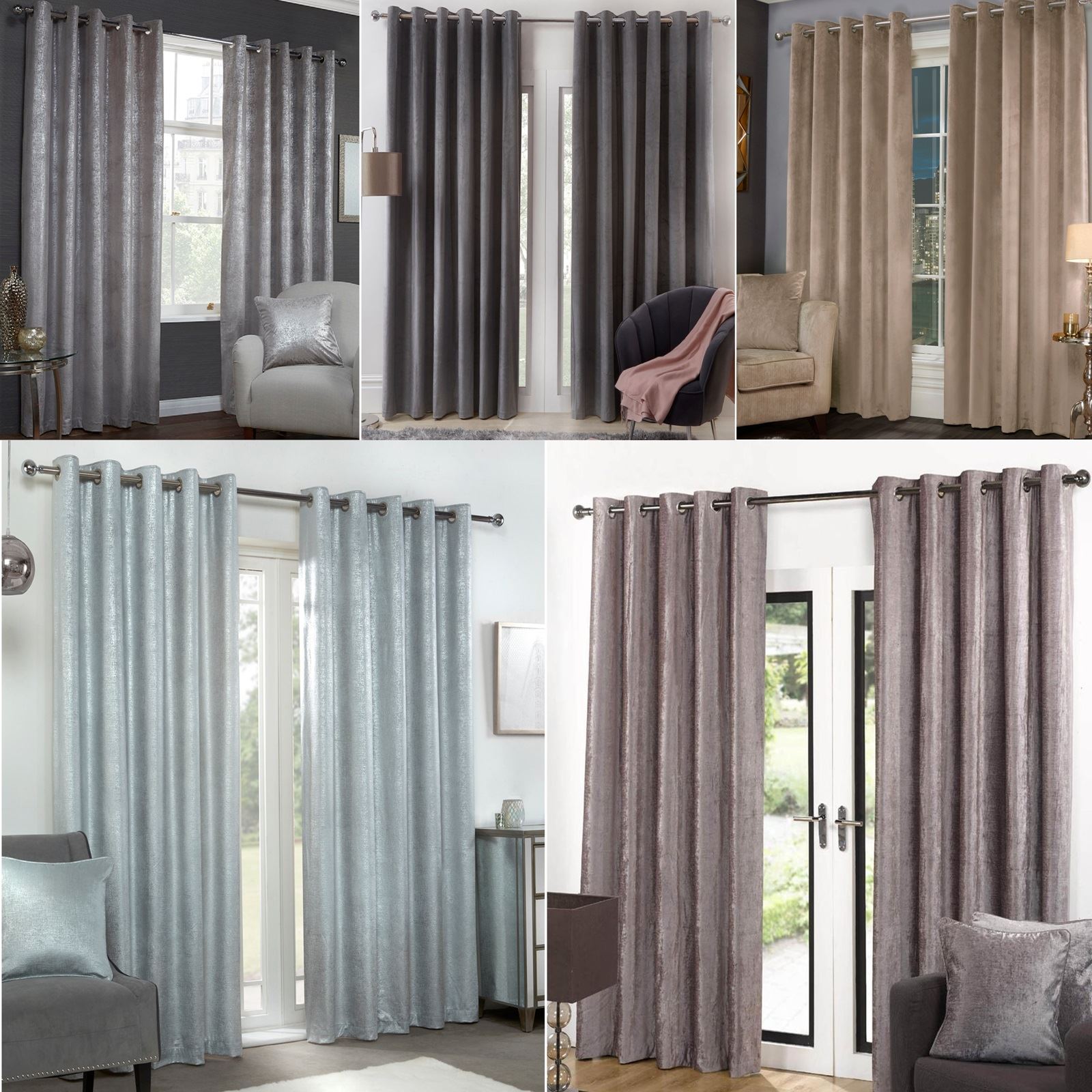 Luxury Velvet Shimmer Metallic Eyelet Ring Top Lined Ready Made