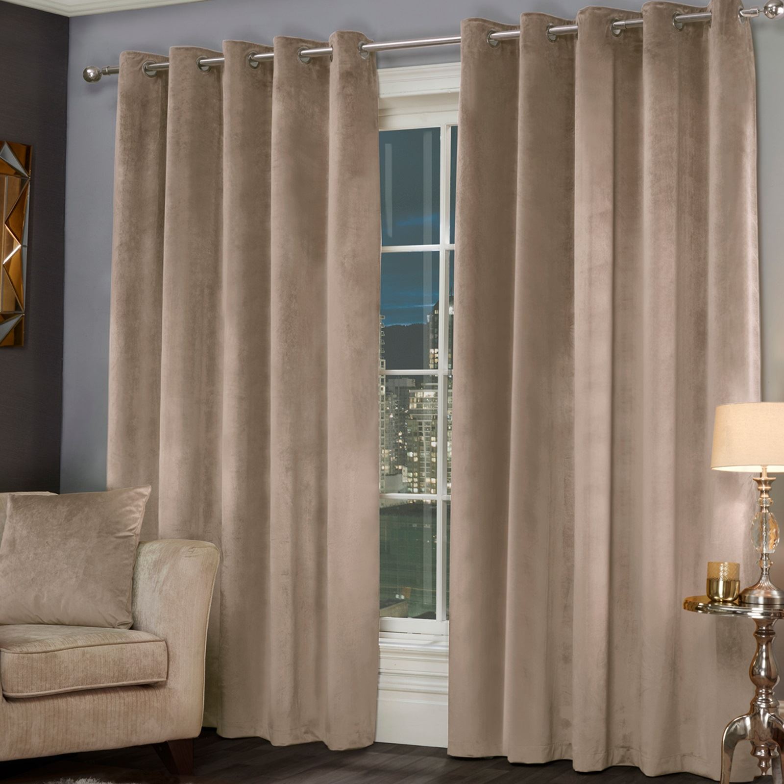 Luxury Velvet Shimmer Metallic Eyelet Ring Top Lined Ready Made