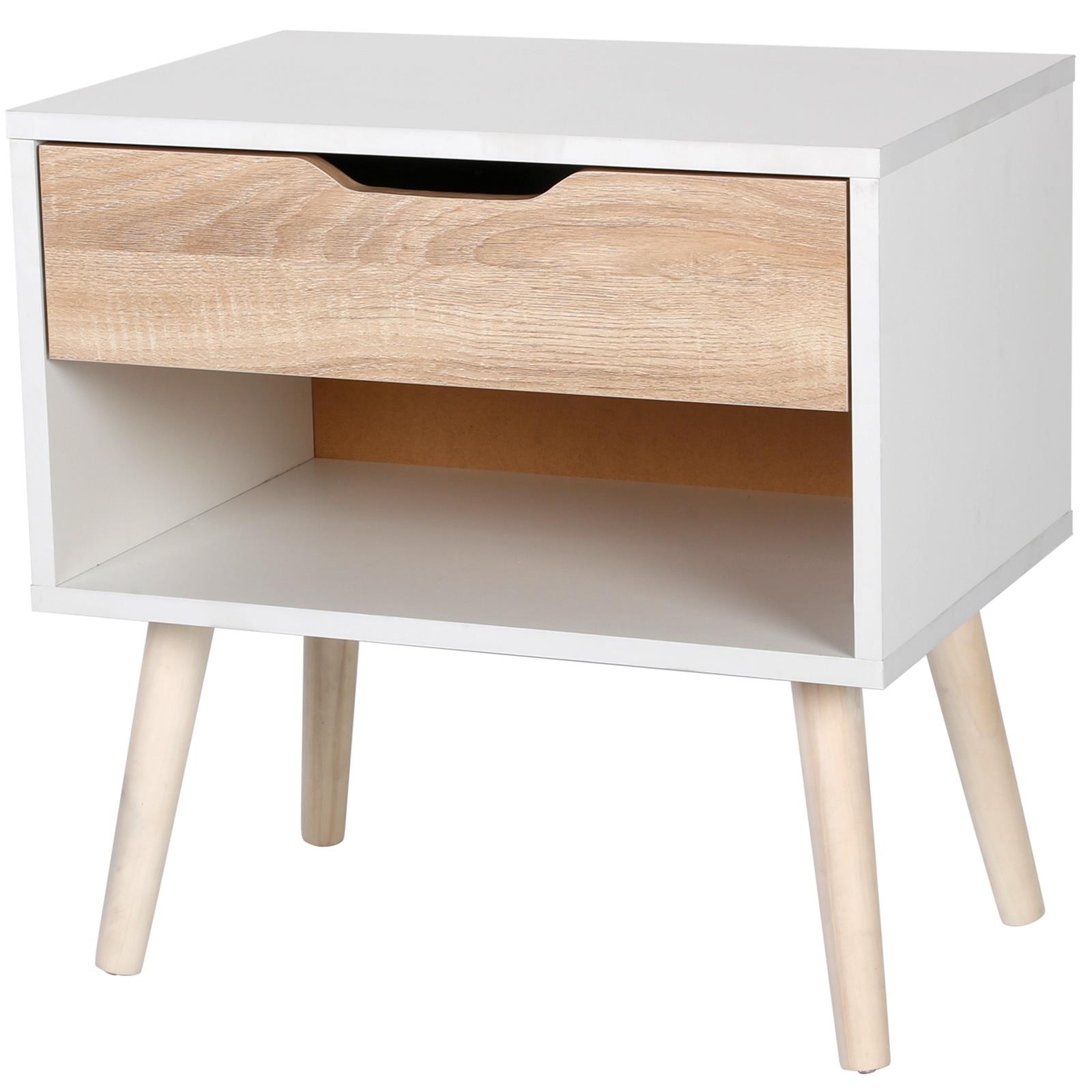 Gr8 Home Bedside Table Scandinavian Nordic Style White & Oak Effect Night Stand eBay