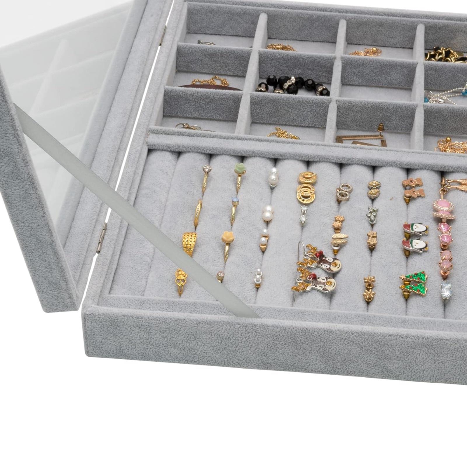 Jewellery Storage Box Organiser Tray Velvet Earring Necklace Ring Display Case - Picture 5 of 13