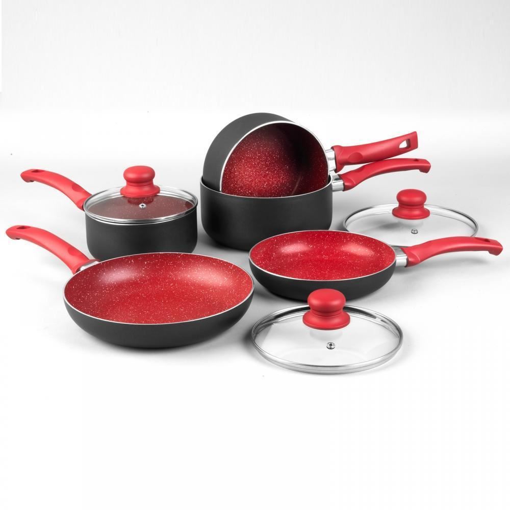 RUSSELL HOBBS 8 PIECE RED NON STICK INDUCTION STONE PAN SET SAUCEPAN FRYING PAN 5054061067811 eBay