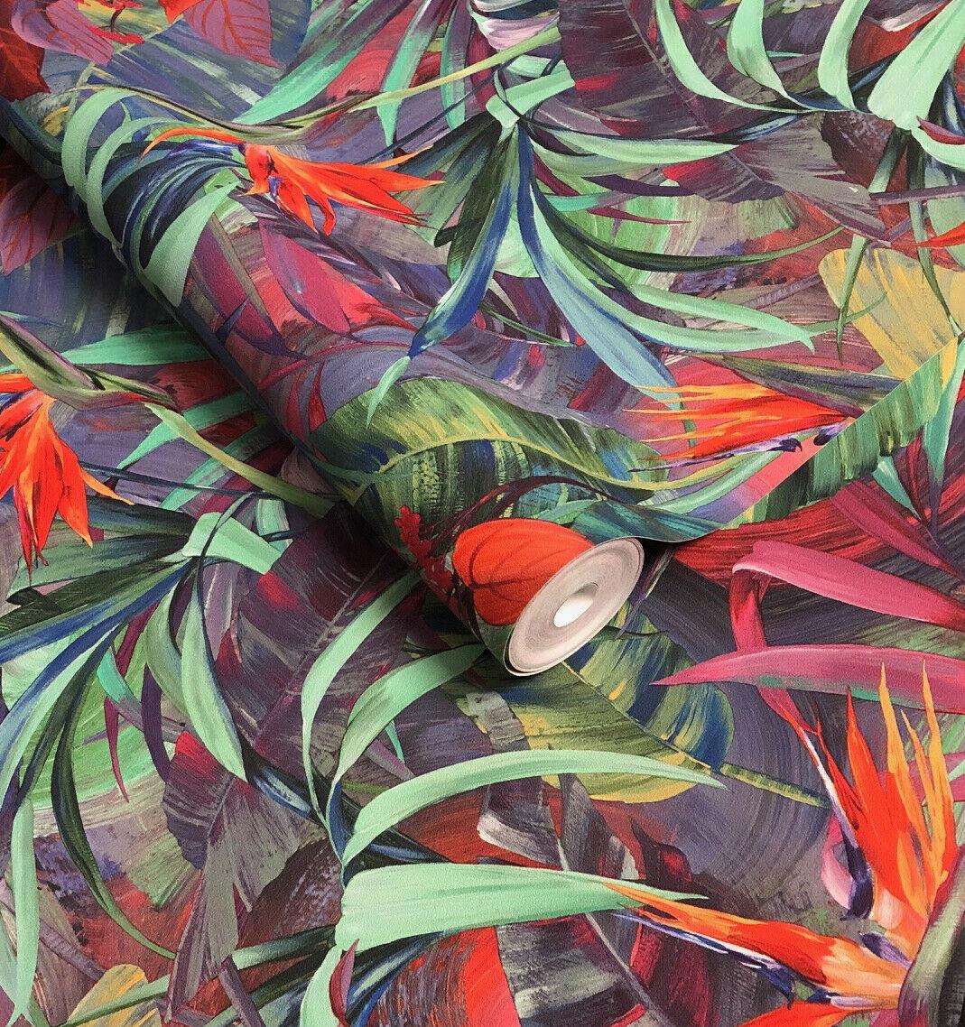 Grandeco Jungle Leaves Wallpaper Tropical Leaf Flowers Design Paste The