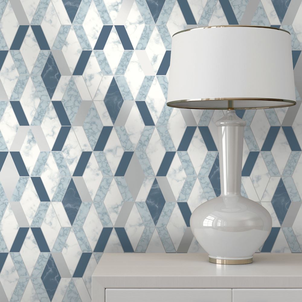 Muriva Runa Marble Tile Pattern Wallpaper Faux Geometric Metallic Vinyle l63802 Muriva Runa Marble Tile Pattern Wallpaper Faux Geometric Metallic Vinyle l63802