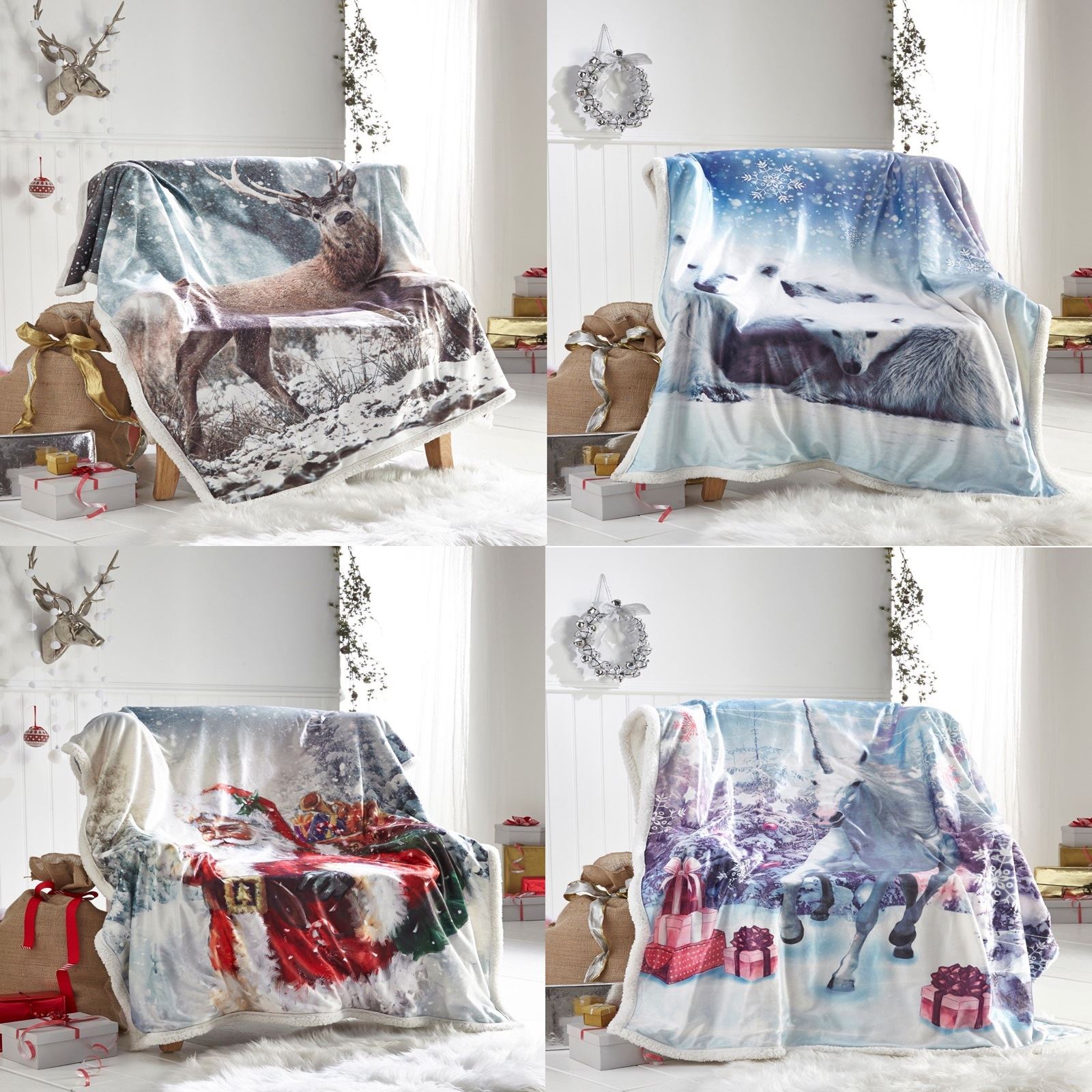Groß Weihnachten Werfen Doppel Decke Sofa Bett Fleece Bettwäsche 130x170cm