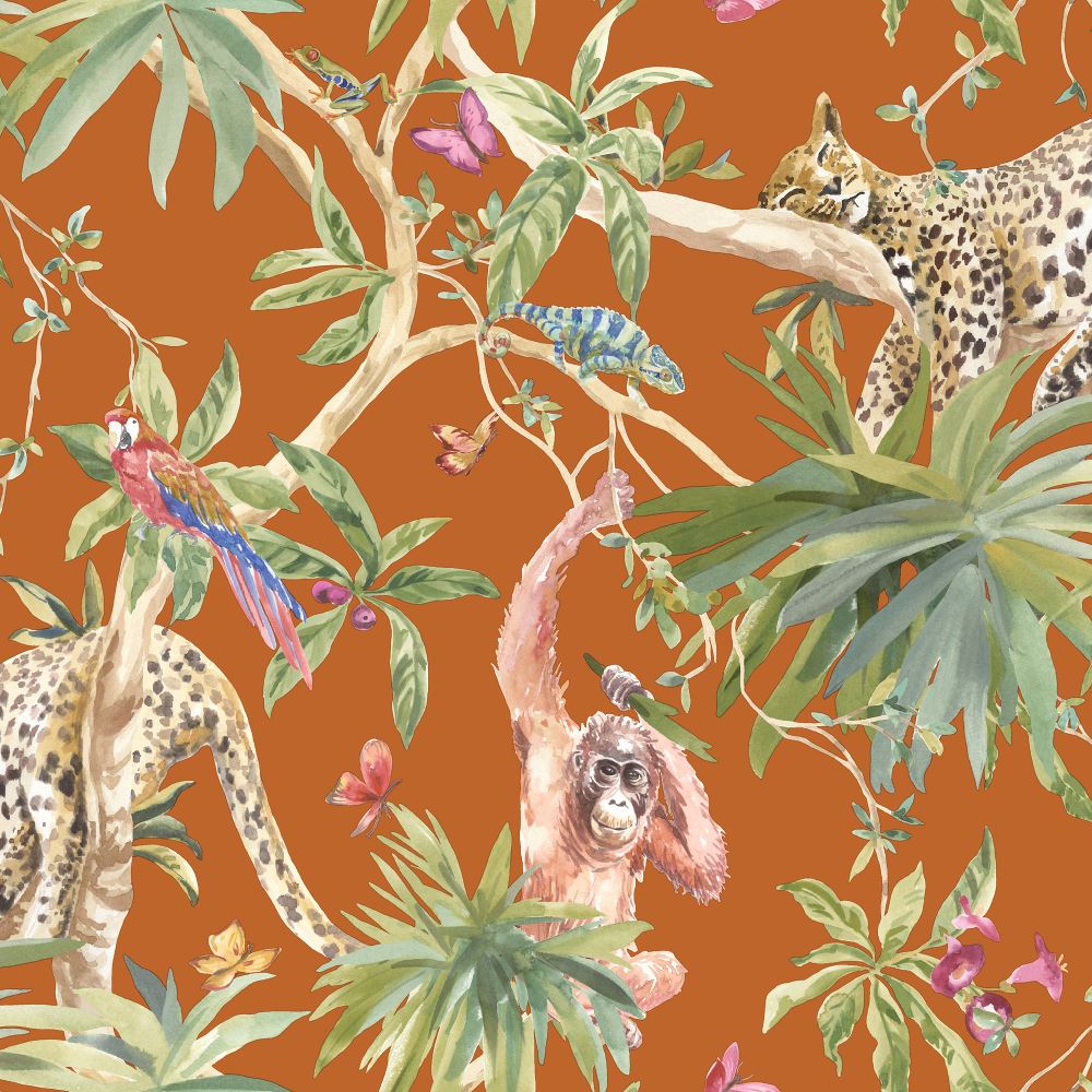 Silver Multicoloured Lemur Wallpaper Monkeys Flowers Floral Trees Animals Holden