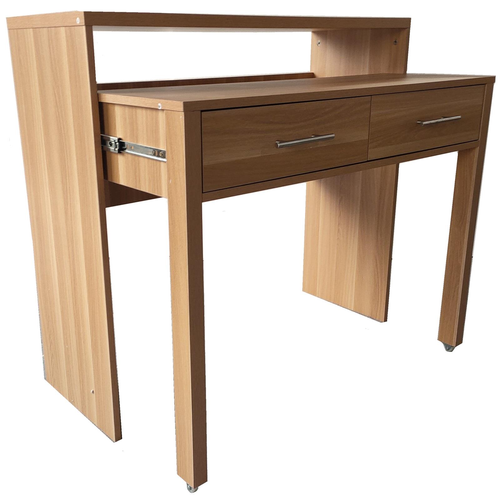 Regis Extending Computer Desk with 2 Drawers Home Office Console Dressing Table - Picture 8 of 13