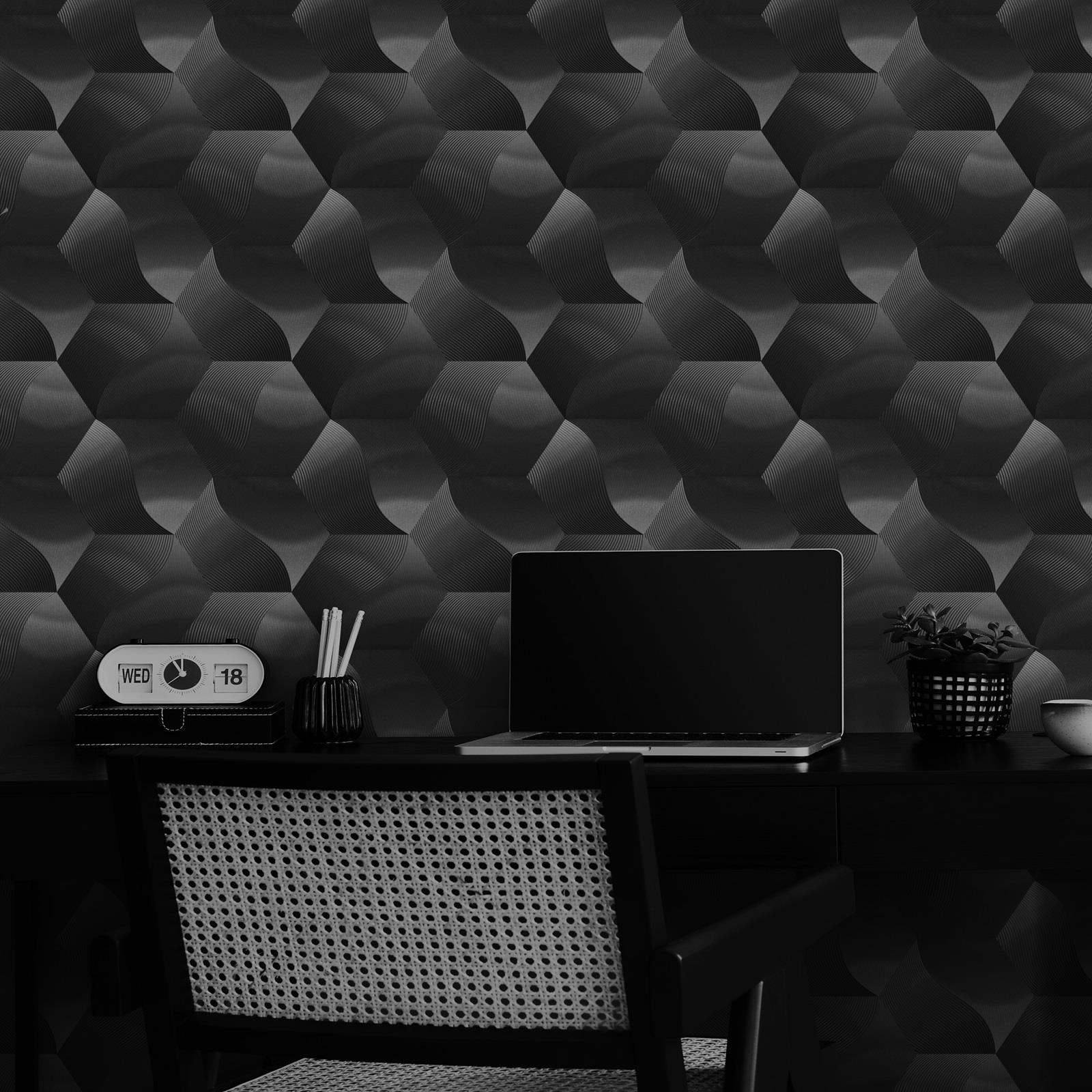 Erismann 3D Geometric Metallic Geo Textured Hexagon Wave Wallpaper Feature Wall - Picture 3 of 5
