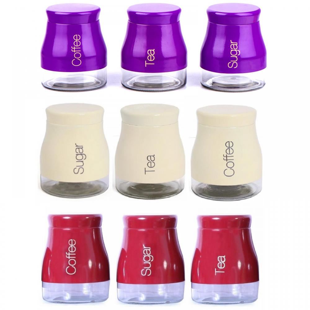 Eurotrade W Ltd SET OF 3 KITCHEN STORAGE CANISTERS TEA COFFEE SUGAR JARS POTS CONTAINERS CADDY SET Grey