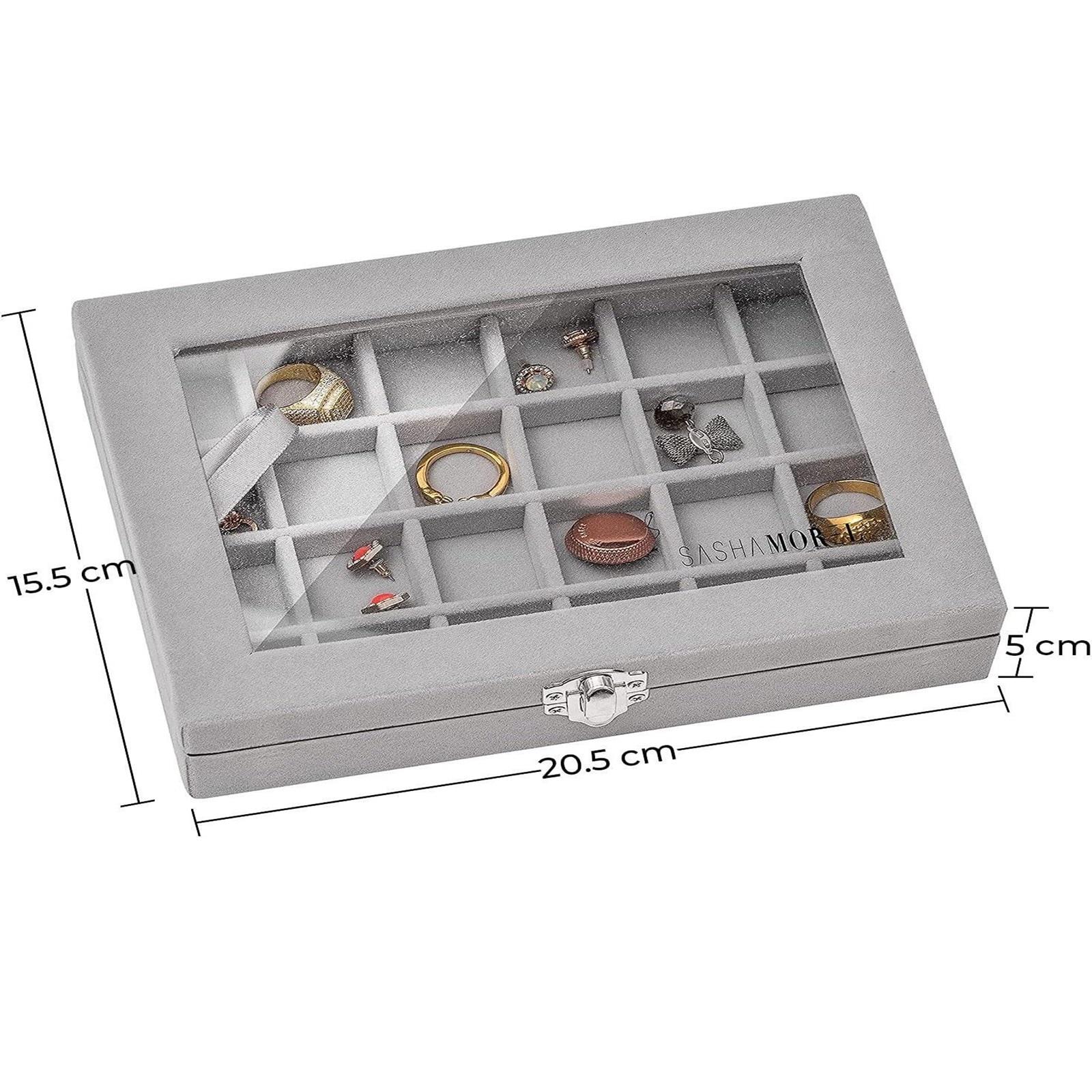 Jewellery Storage Box Organiser Tray Velvet Earring Necklace Ring Display Case - Picture 11 of 13