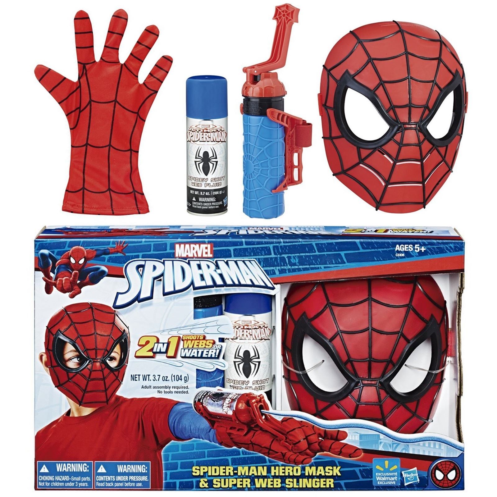 Marvel Comics Spiderman slinger 2in1 Water  Shooter Glove Mask