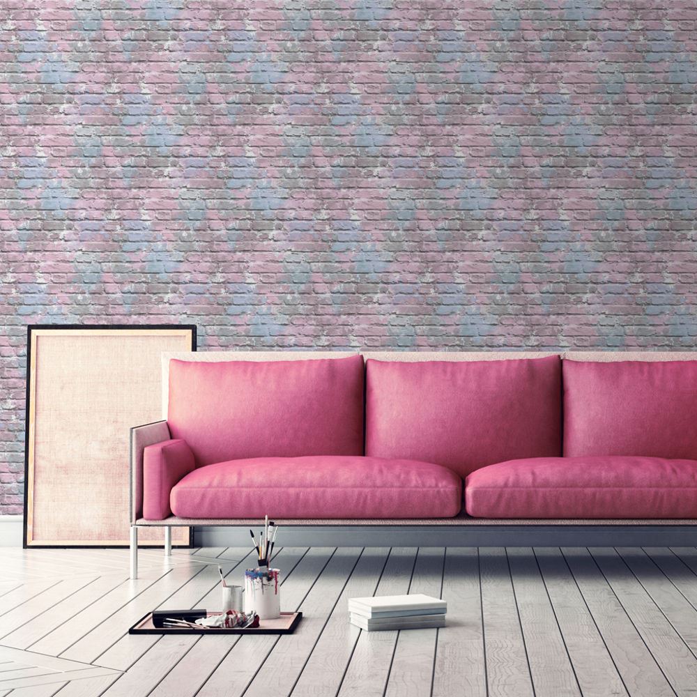 Muriva Painted Brick Pattern Wallpaper Paint Splash Colourful Modern