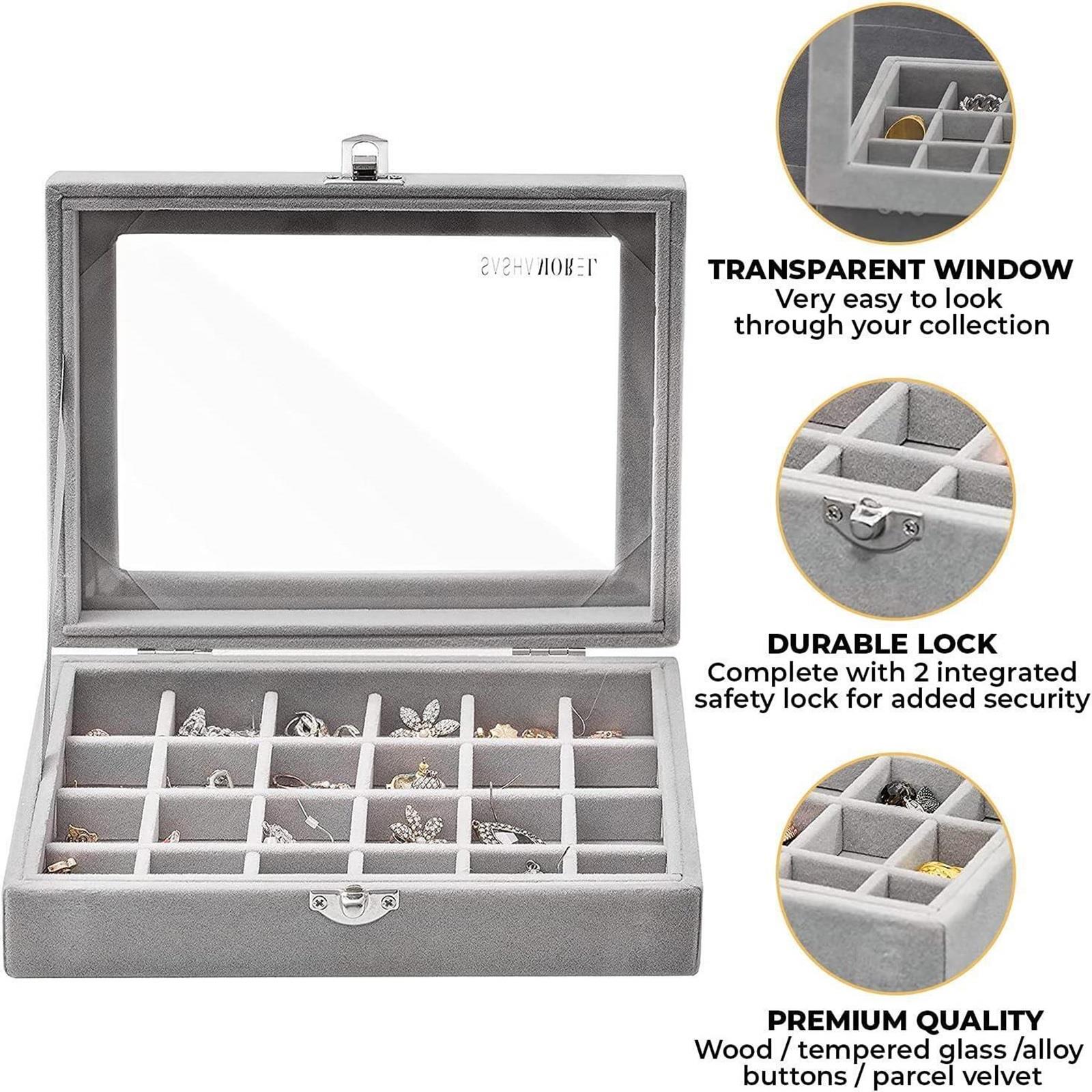 Jewellery Storage Box Organiser Tray Velvet Earring Necklace Ring Display Case - Picture 10 of 13