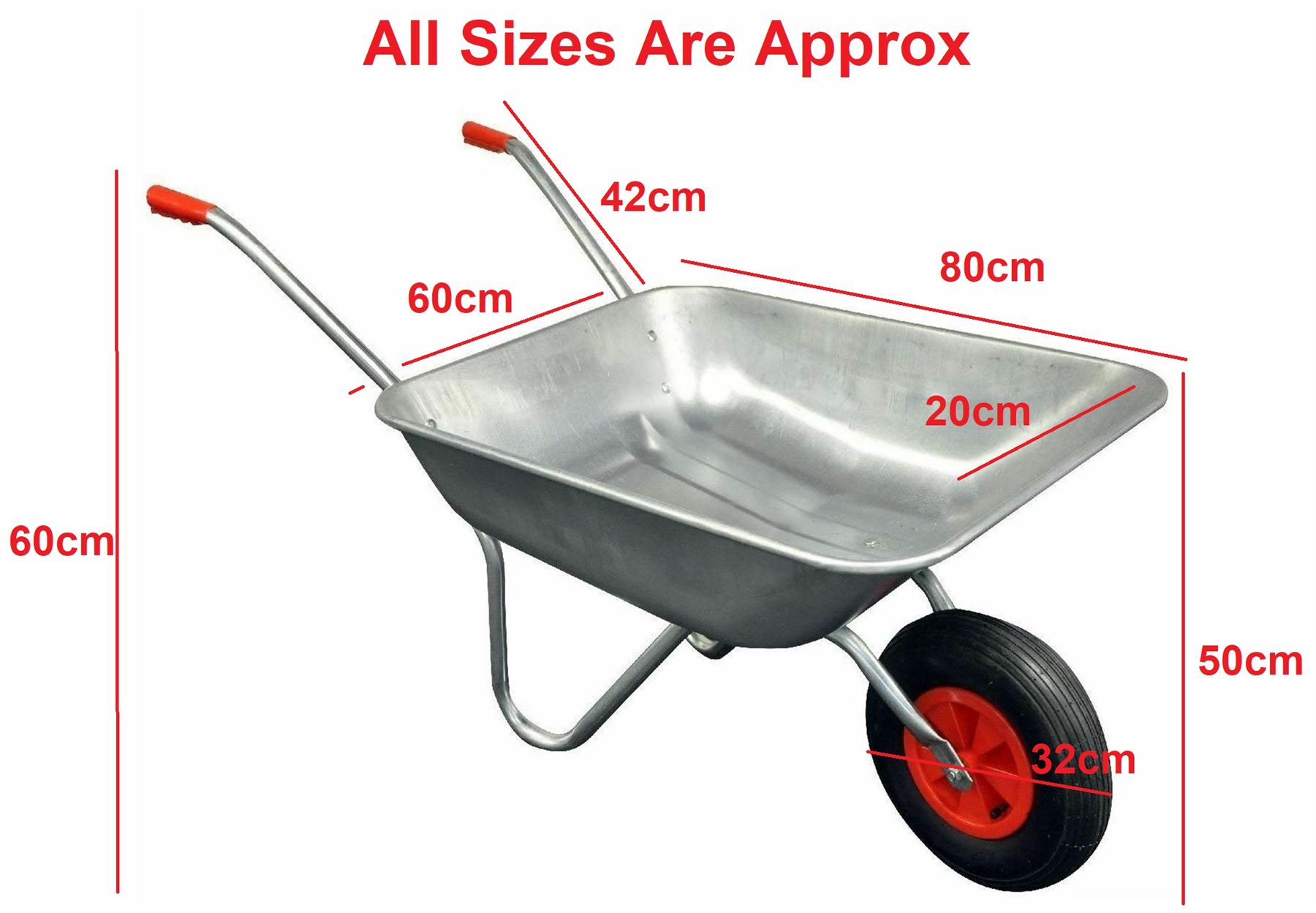 Heavy Duty Wheelbarrow 65l Litre Galvanised Steel Outdoor Wheel Barrow