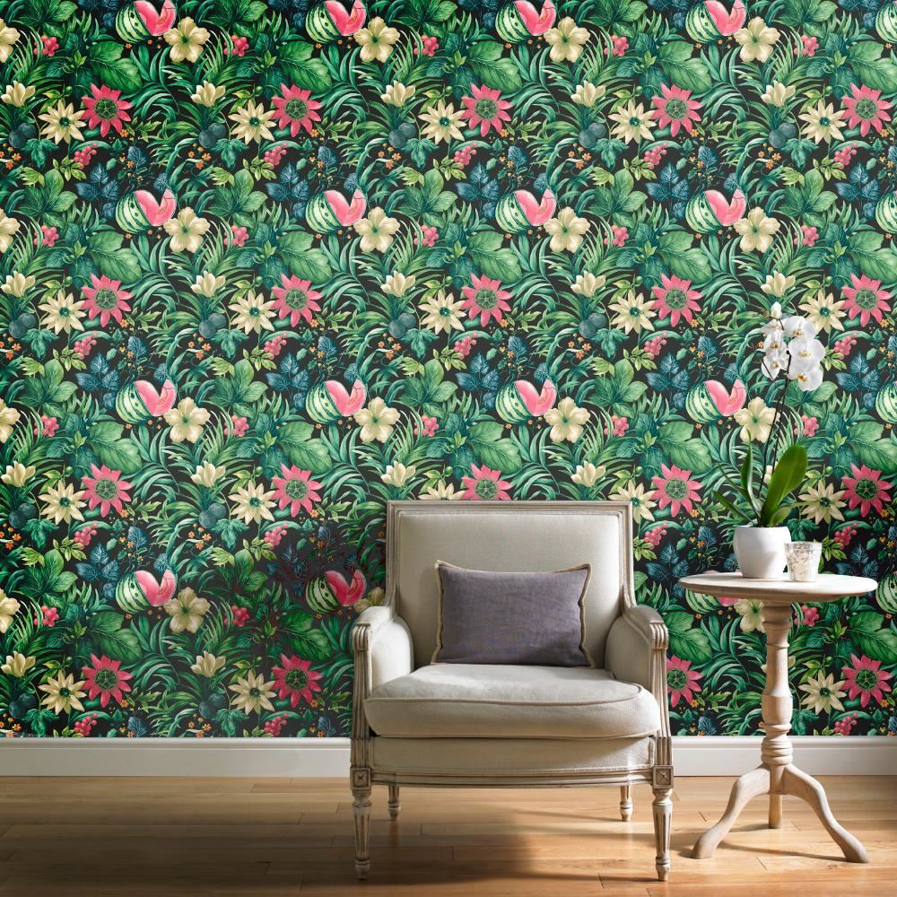 Grandeco Botanical Fruit Flower Pattern Wallpaper Tropical Floral Motif