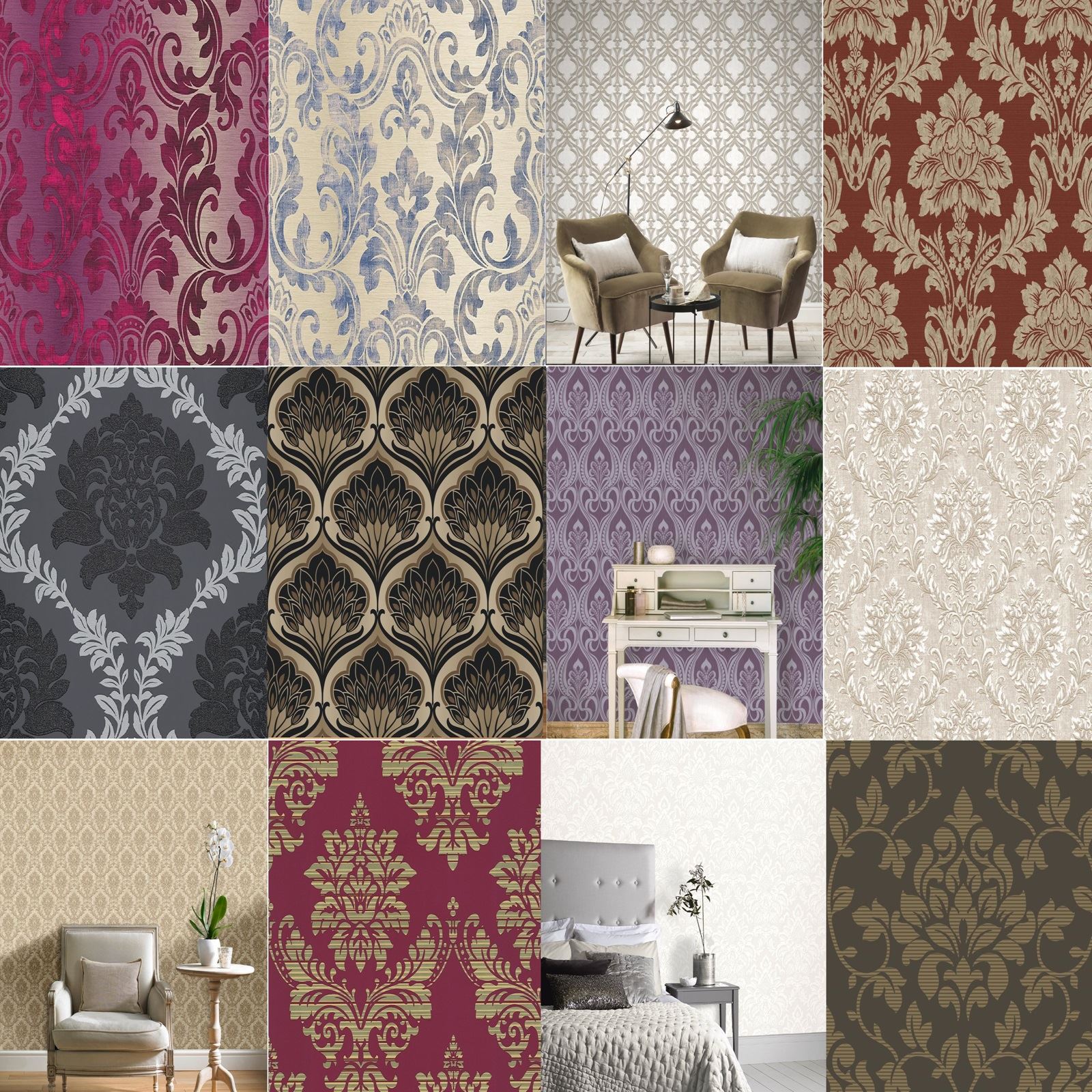 Lujo Wallpaper Diseno De Damasco Patron Floral Moderna