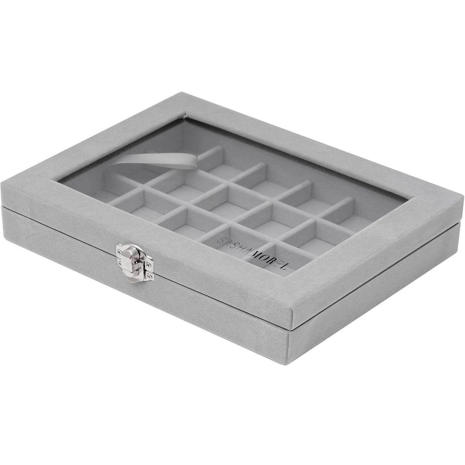 Jewellery Storage Box Organiser Tray Velvet Earring Necklace Ring Display Case - Picture 12 of 13