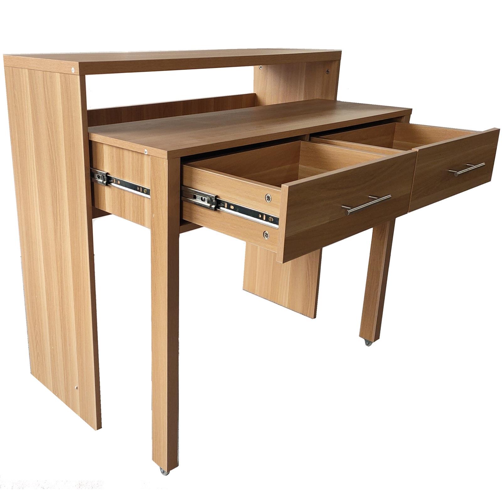 Regis Extending Computer Desk with 2 Drawers Home Office Console Dressing Table - Picture 9 of 13