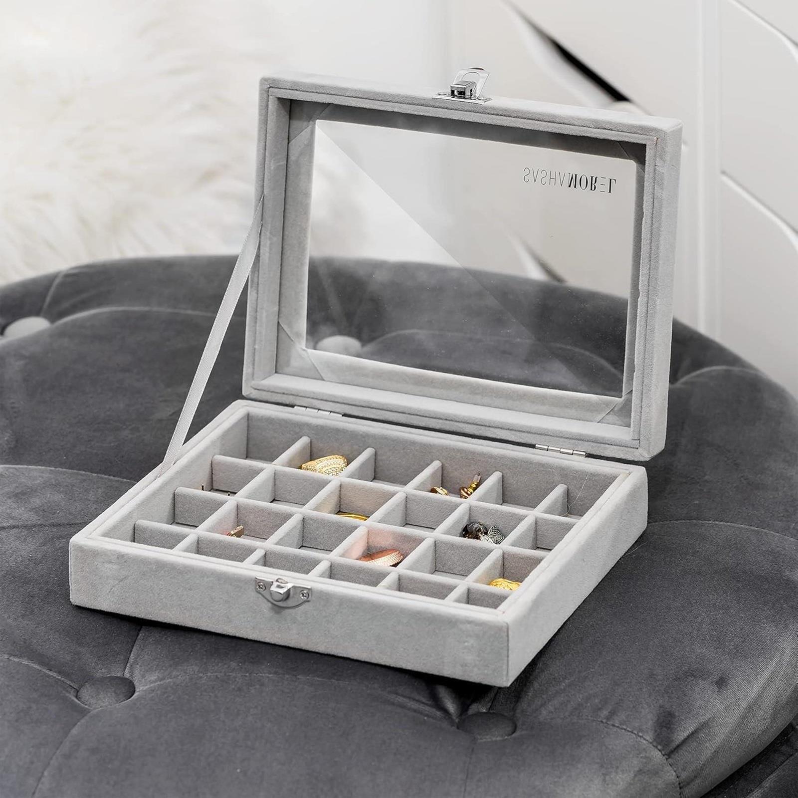 Jewellery Storage Box Organiser Tray Velvet Earring Necklace Ring Display Case - Picture 9 of 13