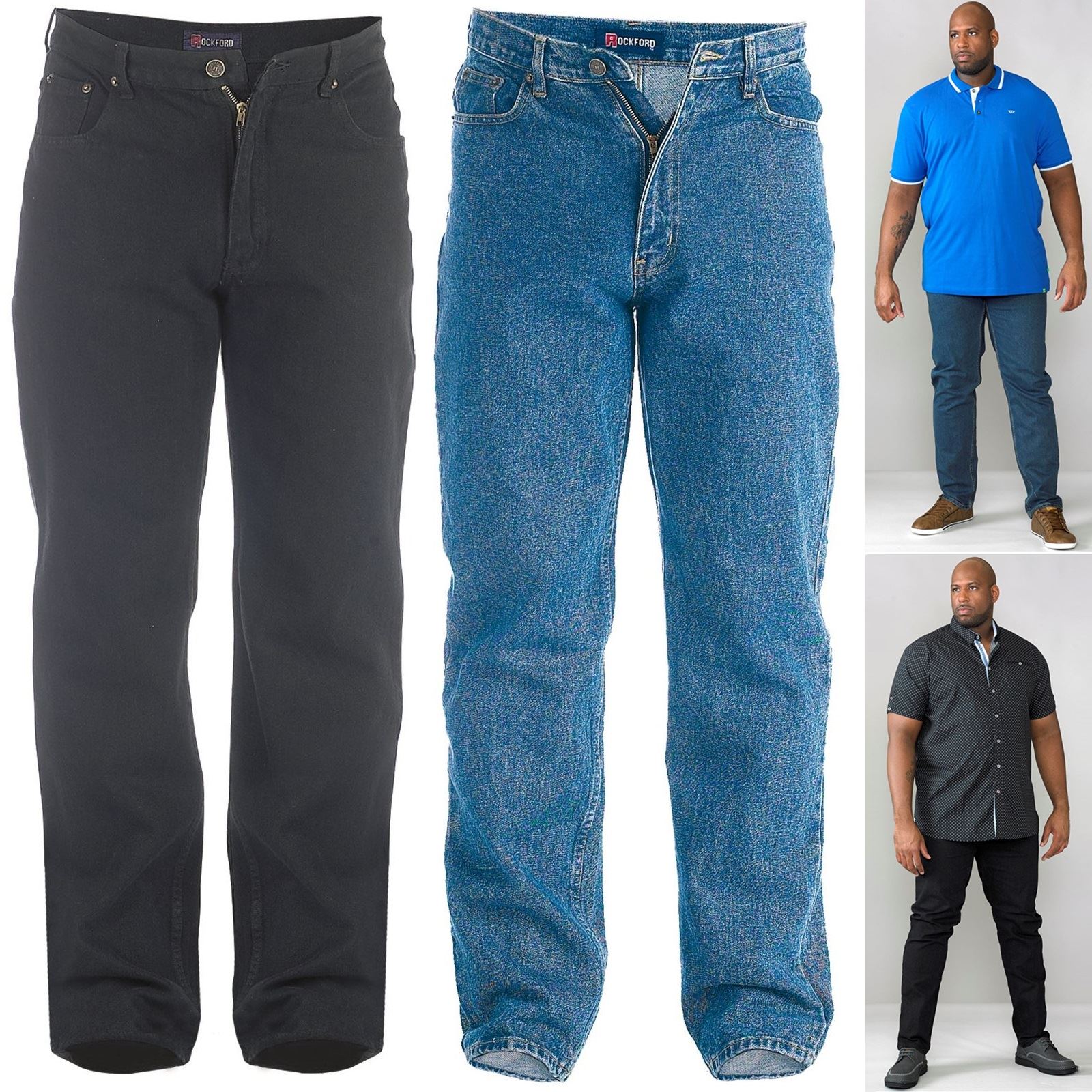 New Mens King//Big Rockford Comfort Fit Denim Jeans Black Blue waist Size 42 54