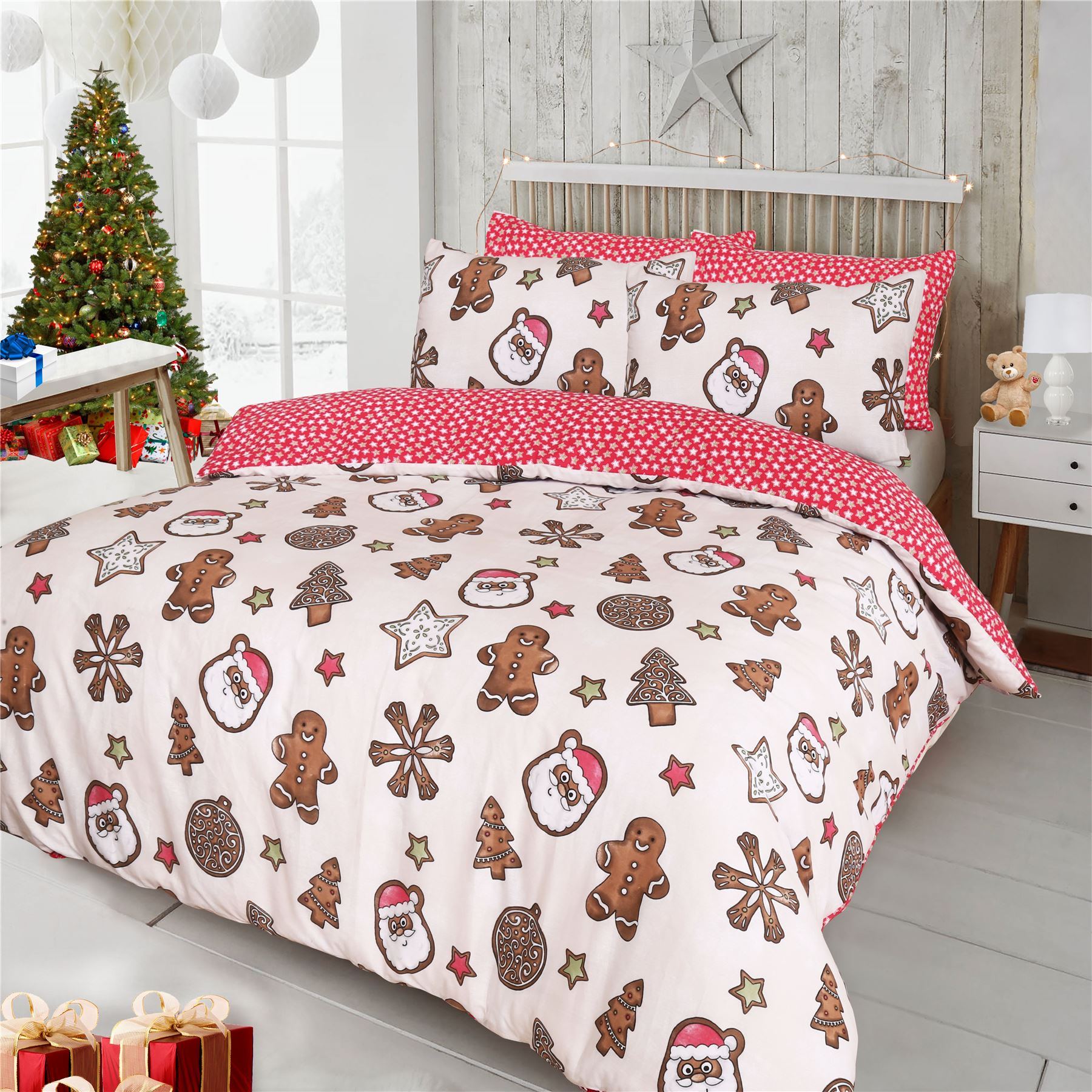 Christmas Kids Xmas Duvet Set Bed Festive Quilt Cover Santa Snowman Elf