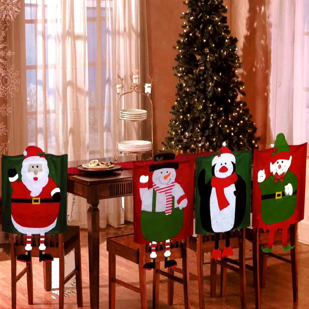 4 X Christmas Theme Chair Hat Back Covers Xmas Dinner Party Table