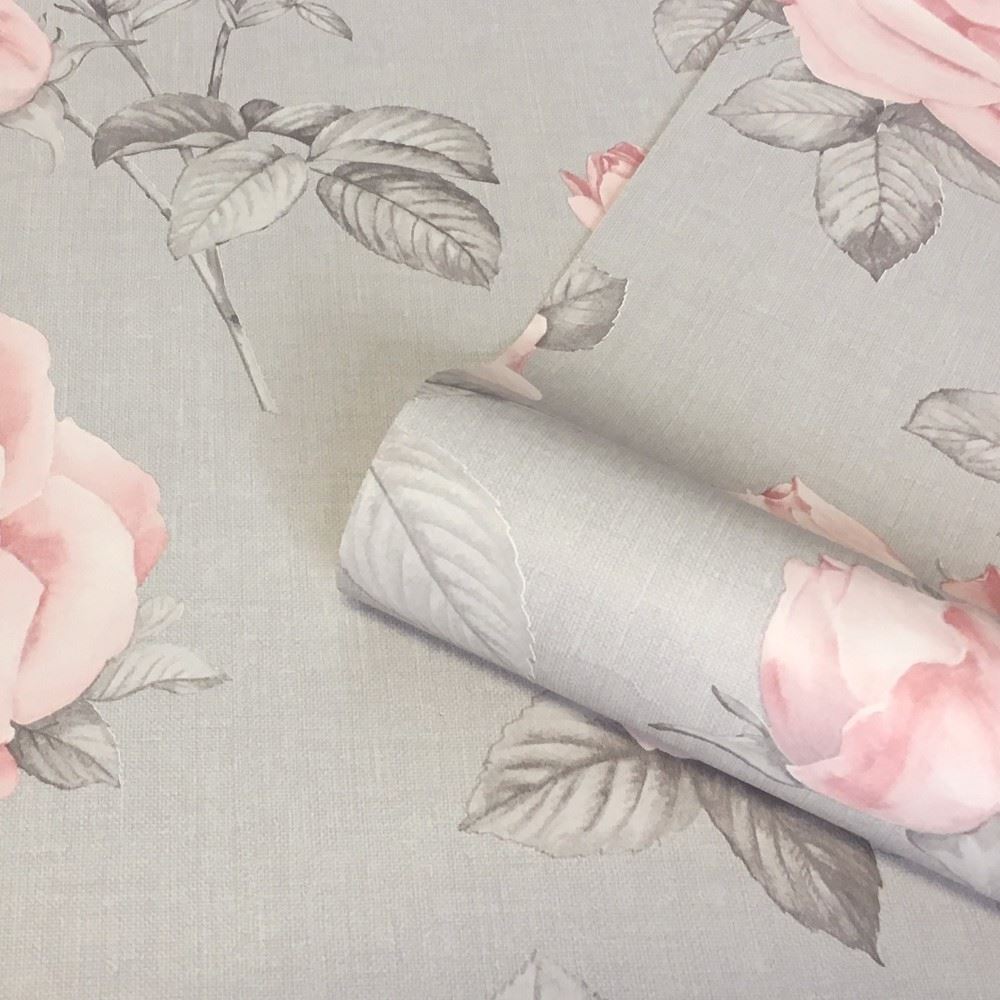 Belgravia Décor Rosa Floral Rose Leaf Pattern Smooth Wallpaper 9766
