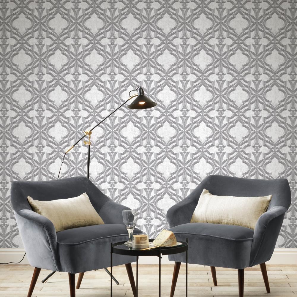 Luxury Damask Design Wallpaper Modern Floral Pattern Feature Wall Decor