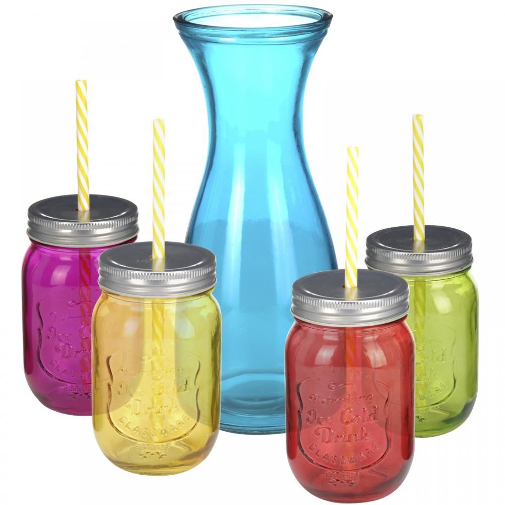 Multi Colour Glass Mason Jam Jars Drinking Summer Cocktail Jar carafe