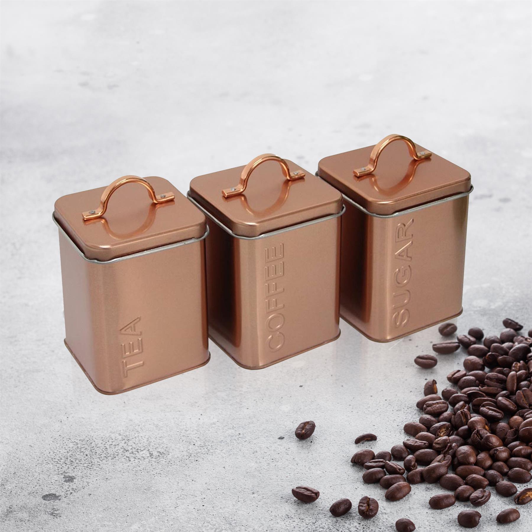 Rose Gold 4 Pc Kitchen Storage Set Bread Bin Tea Coffee Sugar Canisters