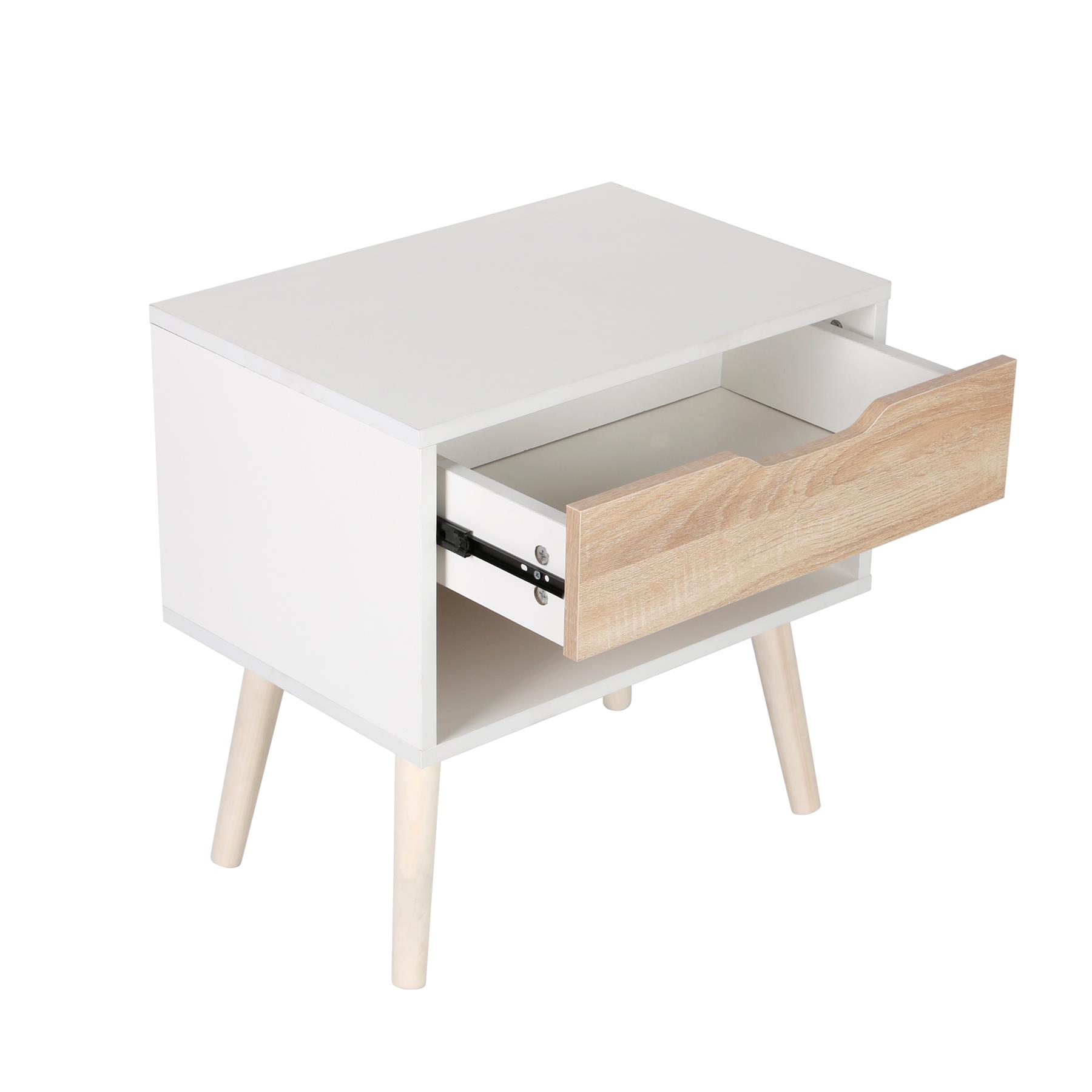 Gr8 Home Bedside Table Scandinavian Nordic Style White & Oak Effect