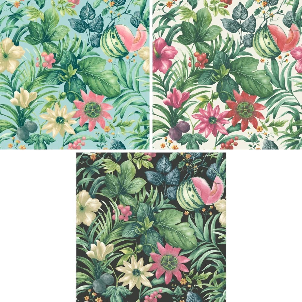 Grandeco Botanical Fruit Flower Pattern Wallpaper Tropical Floral Motif Textured eBay