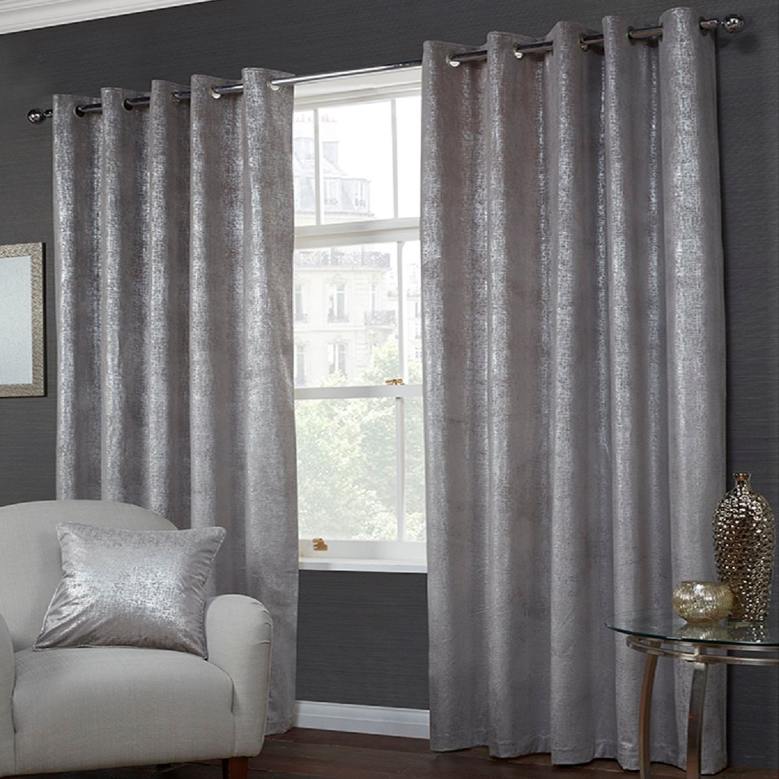 Luxury Velvet Shimmer Metallic Eyelet Ring Top Lined Ready Made