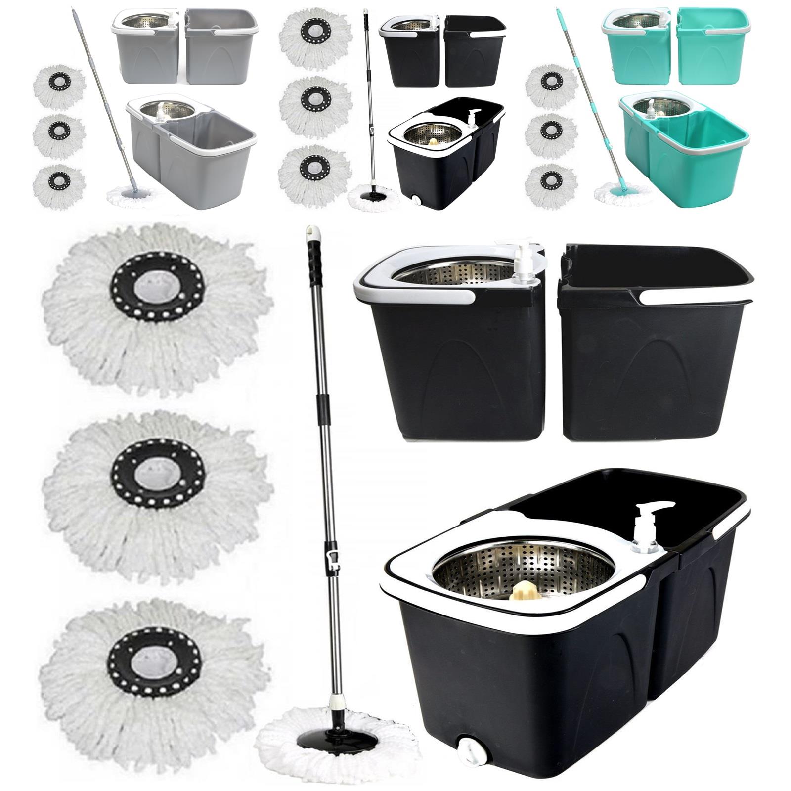 Space Saving 360° Rotating Dual Spin Dry Mop With Bucket 3 Microfibre
