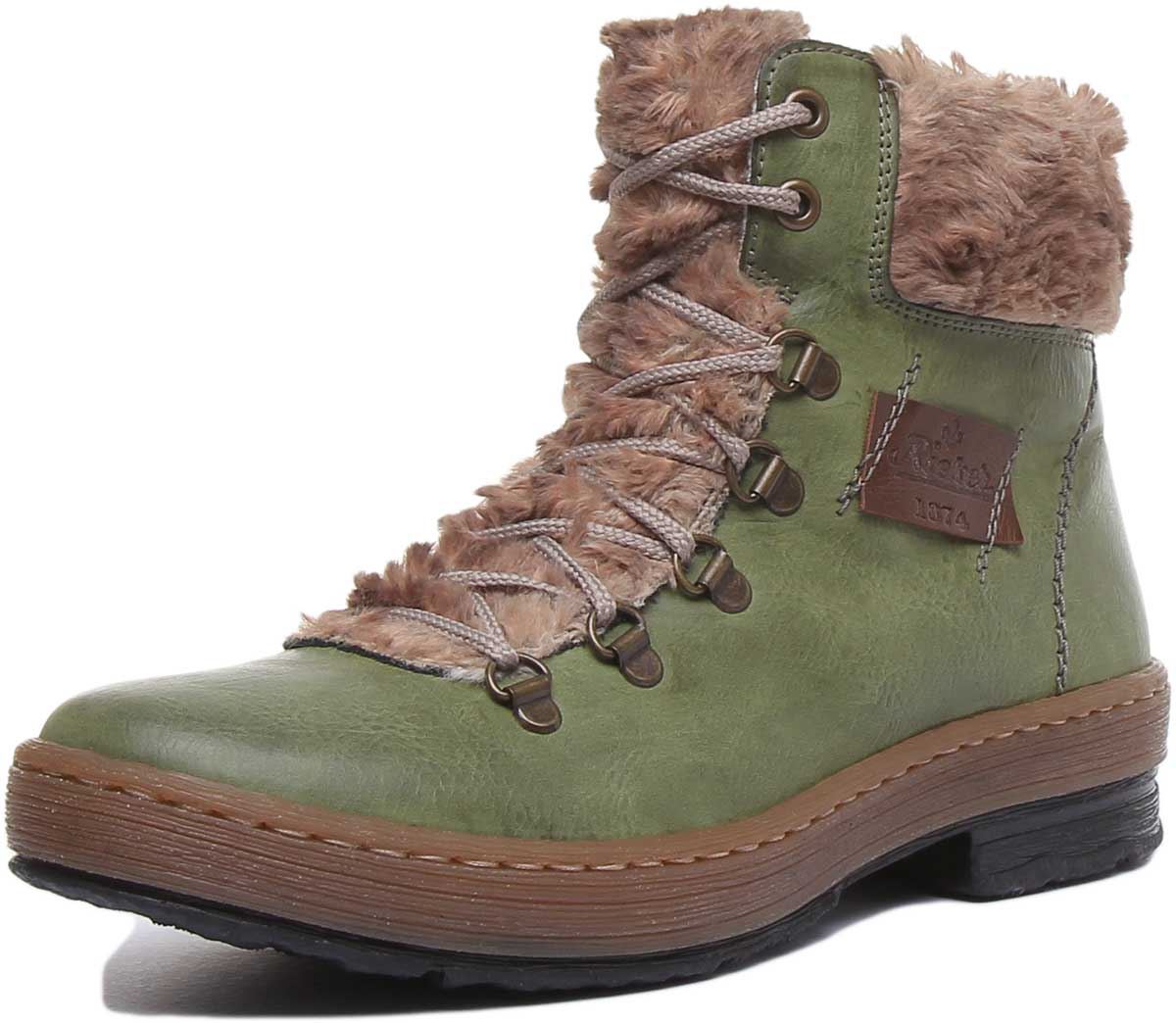 Rieker Z6743 W Lace Up Warm Line Ankle Boot In Green Size Uk 3 - 8 | eBay
