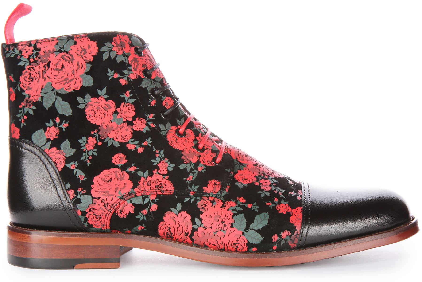 JUSTINREESS George Men's Leather Ankle Boots - Floral Print Oxford Toe, Lace Up - View #3