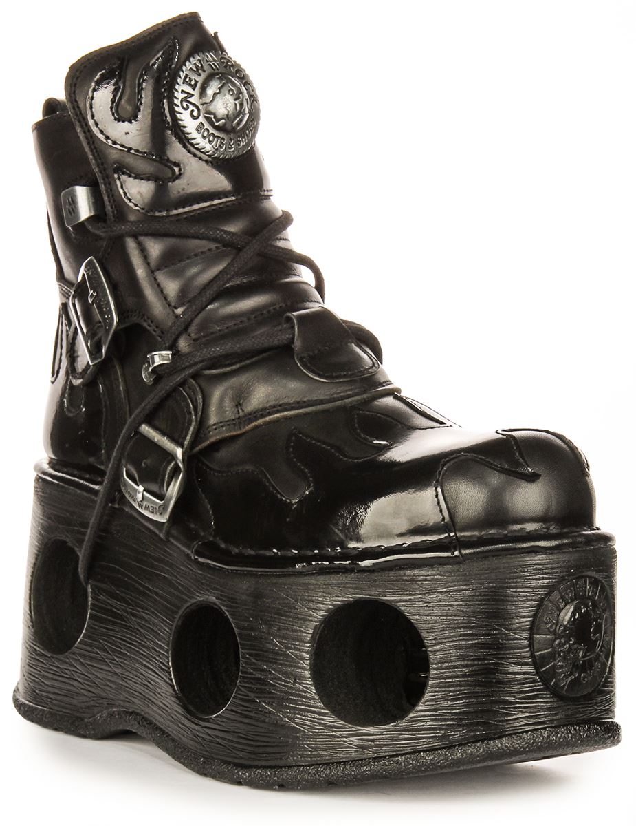 Newrock 288 Neptune Flame Leather Platform Ankle Womens Boots